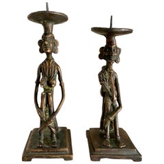 Pair of Bronze Figurative Candleholders Bookends