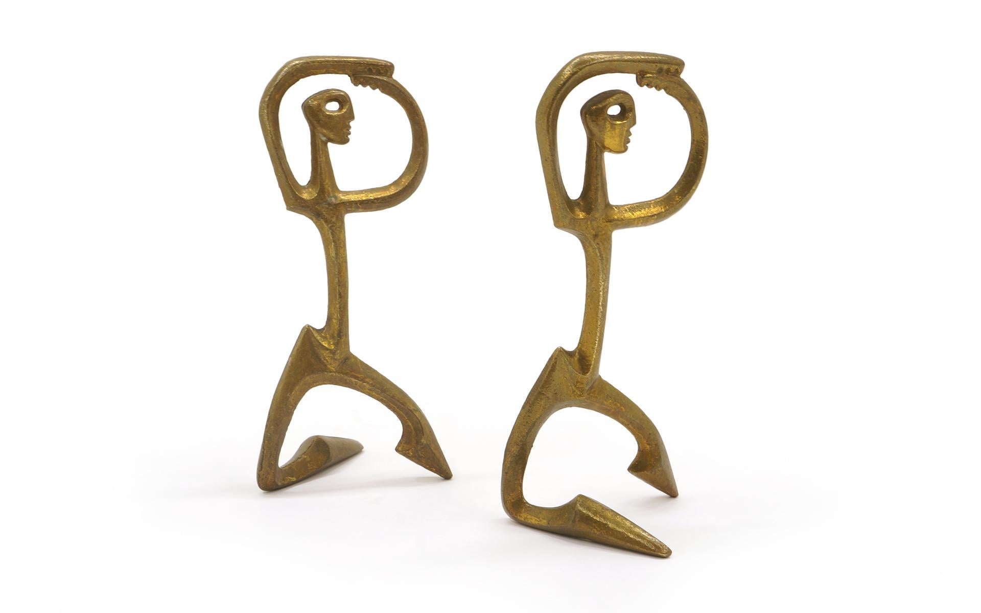 Mid-Century Modern Pair of Bronze Figurative Table Sculptures by Frederic Weinberg, Each is Signed For Sale