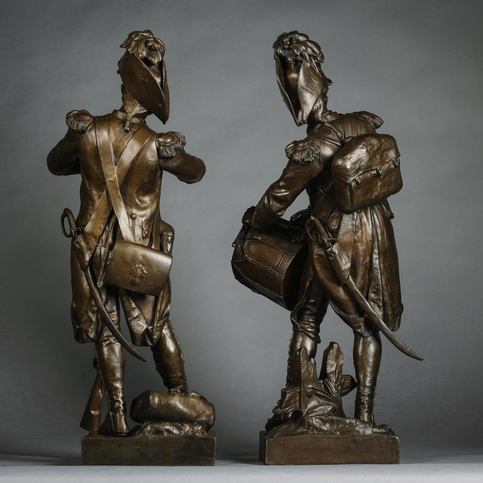 Patinated Pair of  Bronze Figures by Etienne-Henri Dumaige For Sale