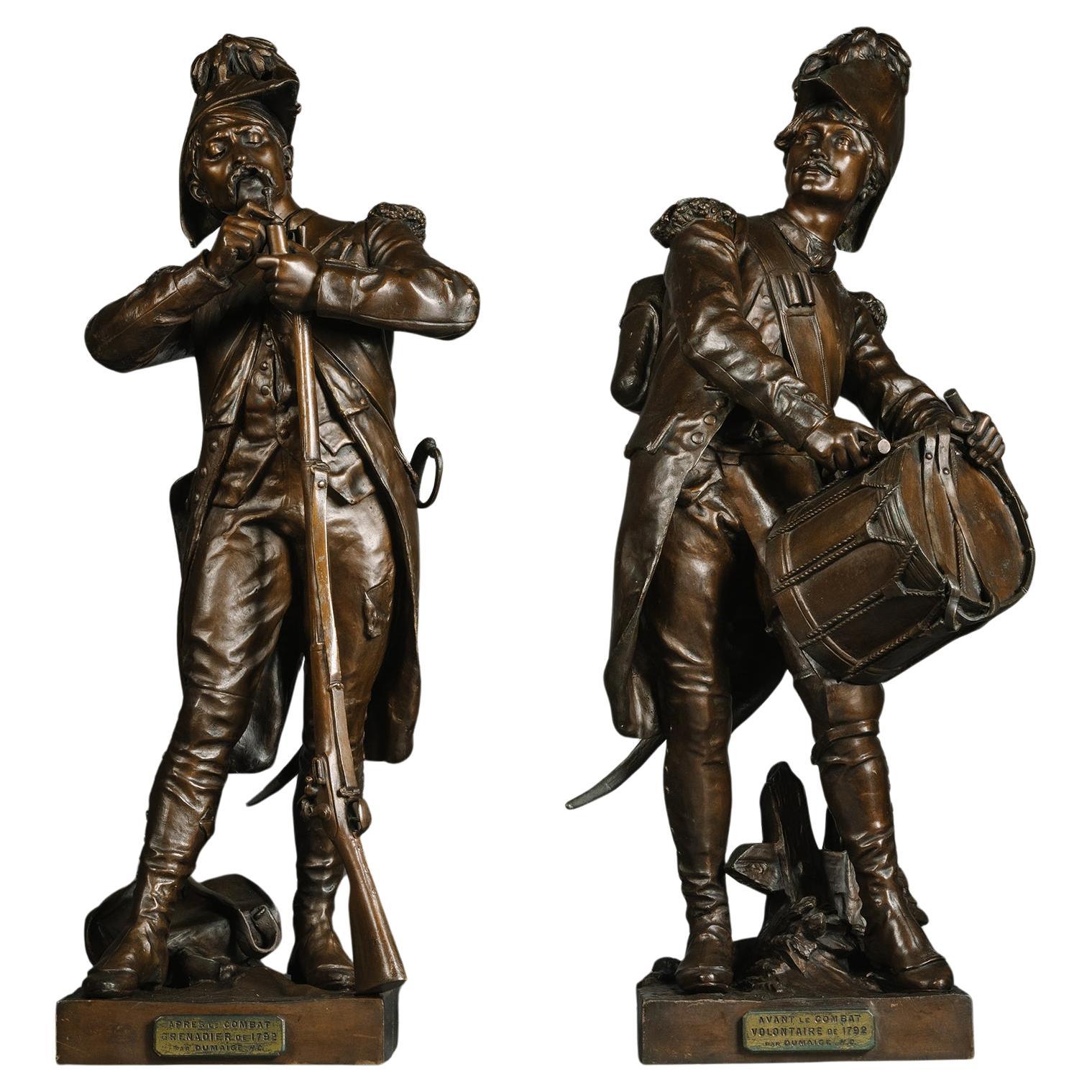 Paar von  Bronzefiguren von Etienne-Henri Dumaige