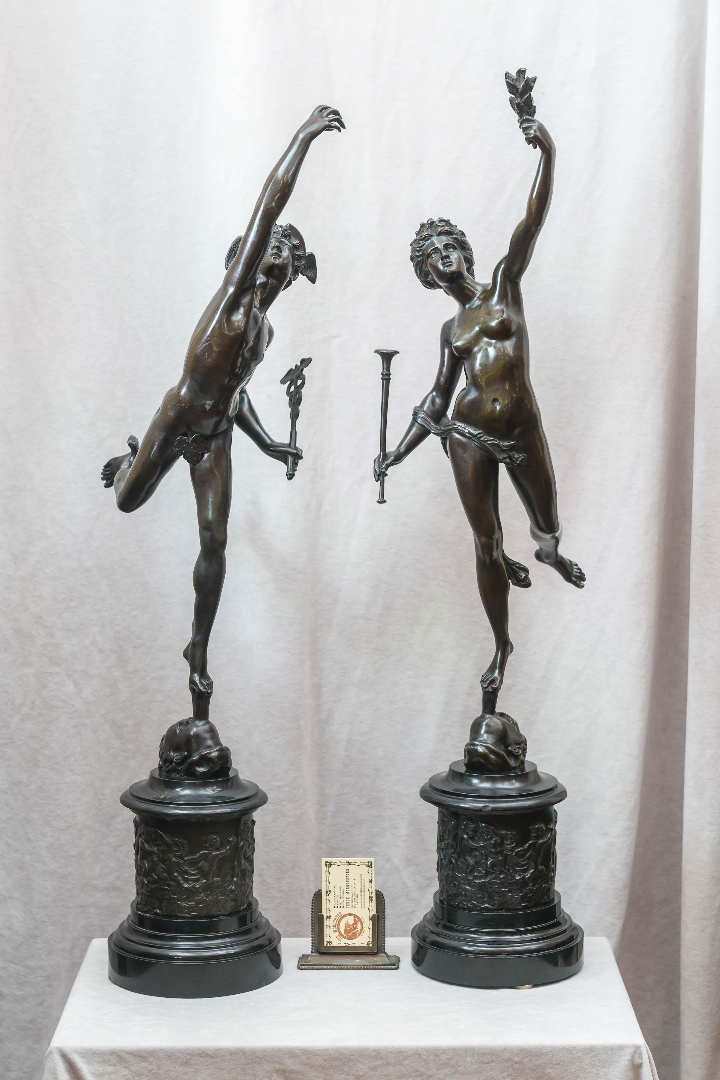 Pair of Bronze Figures, Mercury and Fortuna, Grand Tour In Excellent Condition In Petaluma, CA