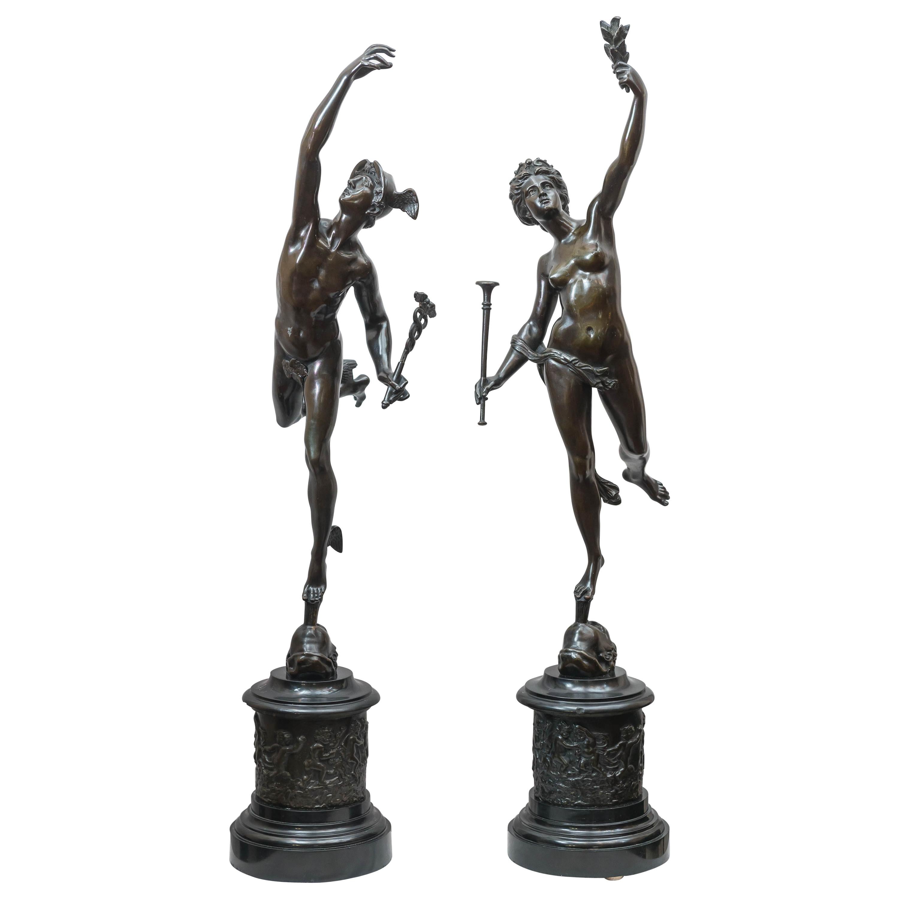 Pair of Bronze Figures, Mercury and Fortuna, Grand Tour