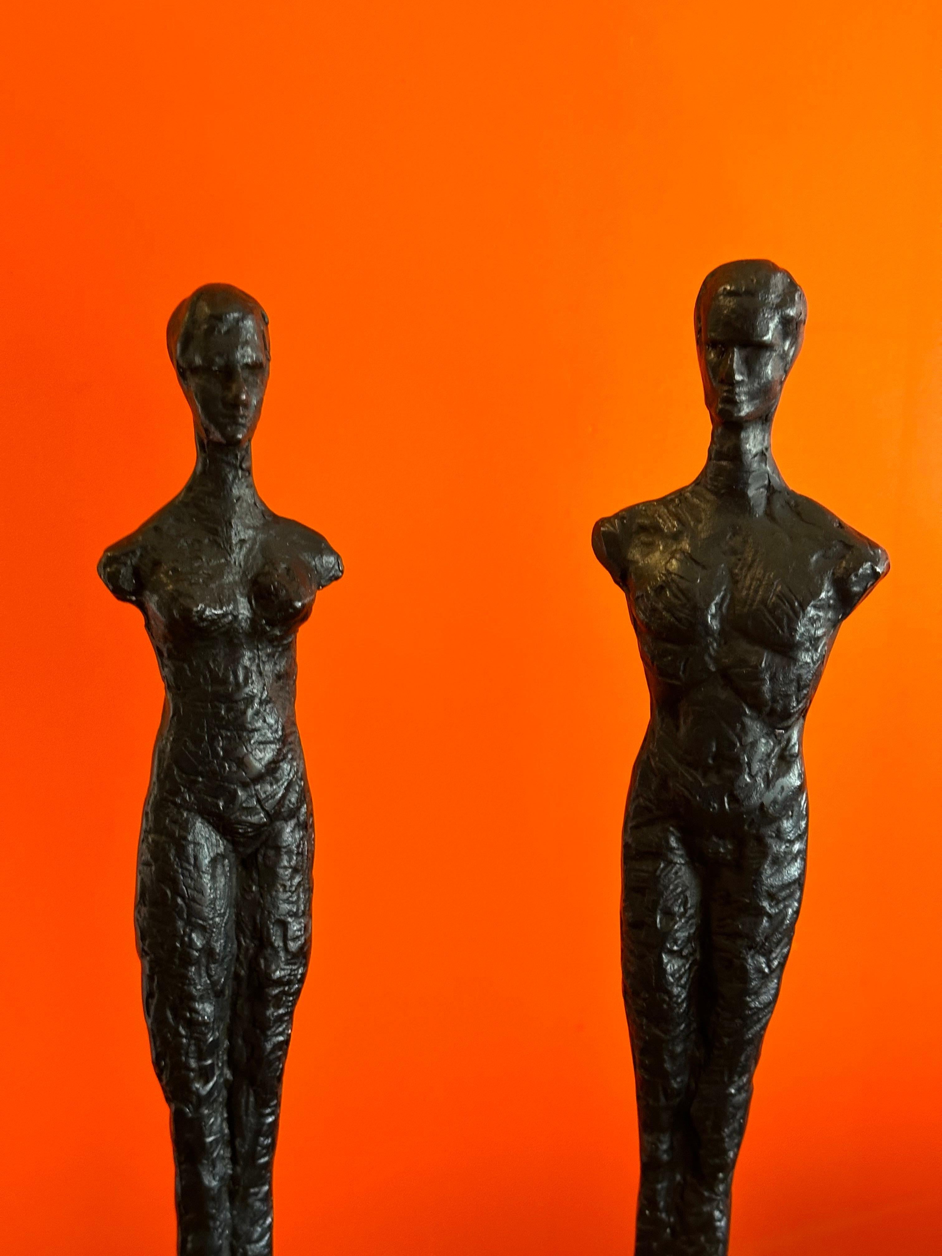 Pair of Bronze Figurines on Marble in the Style of Alberto Giacometti 3