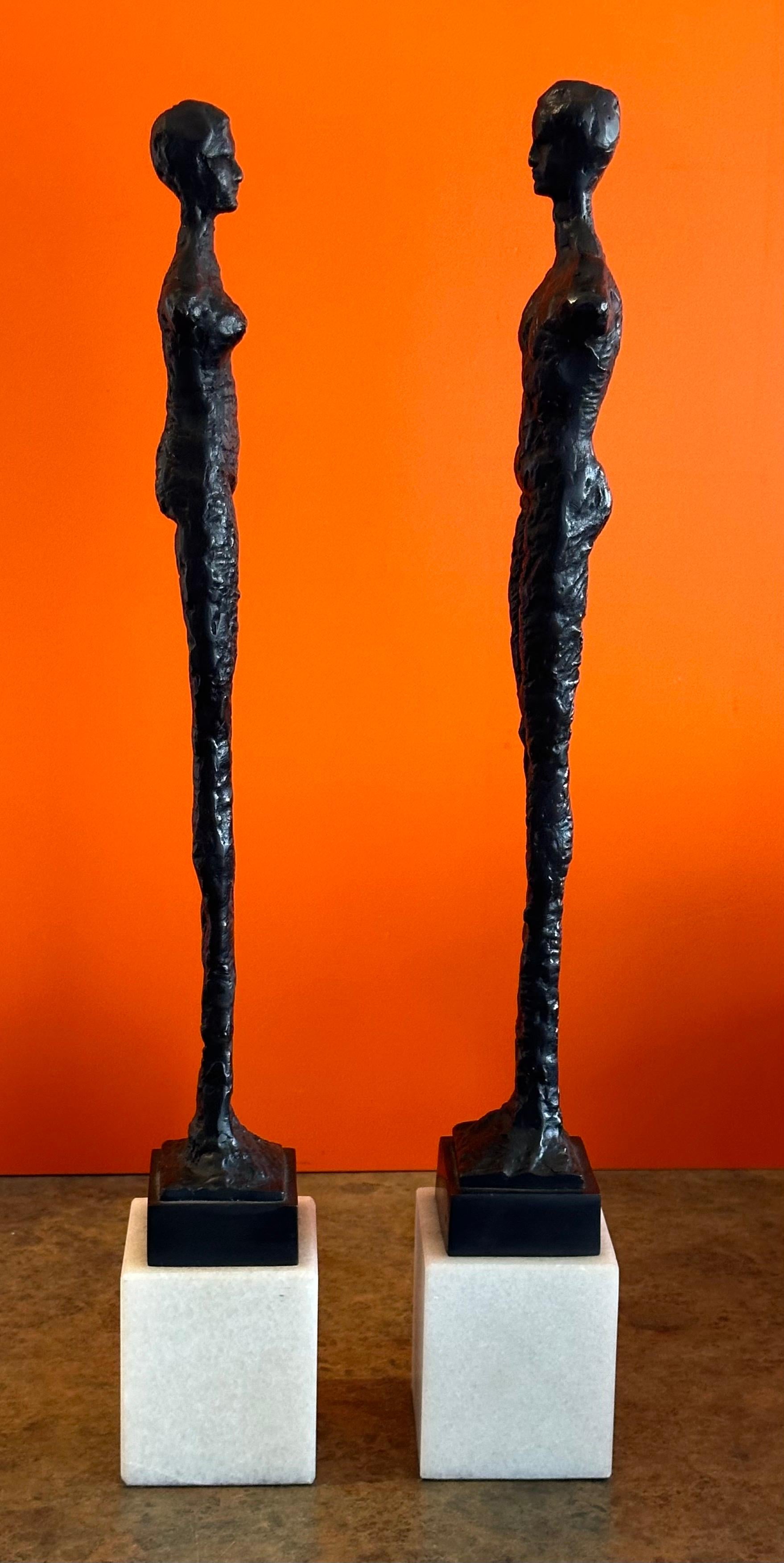 Pair of Bronze Figurines on Marble in the Style of Alberto Giacometti 5