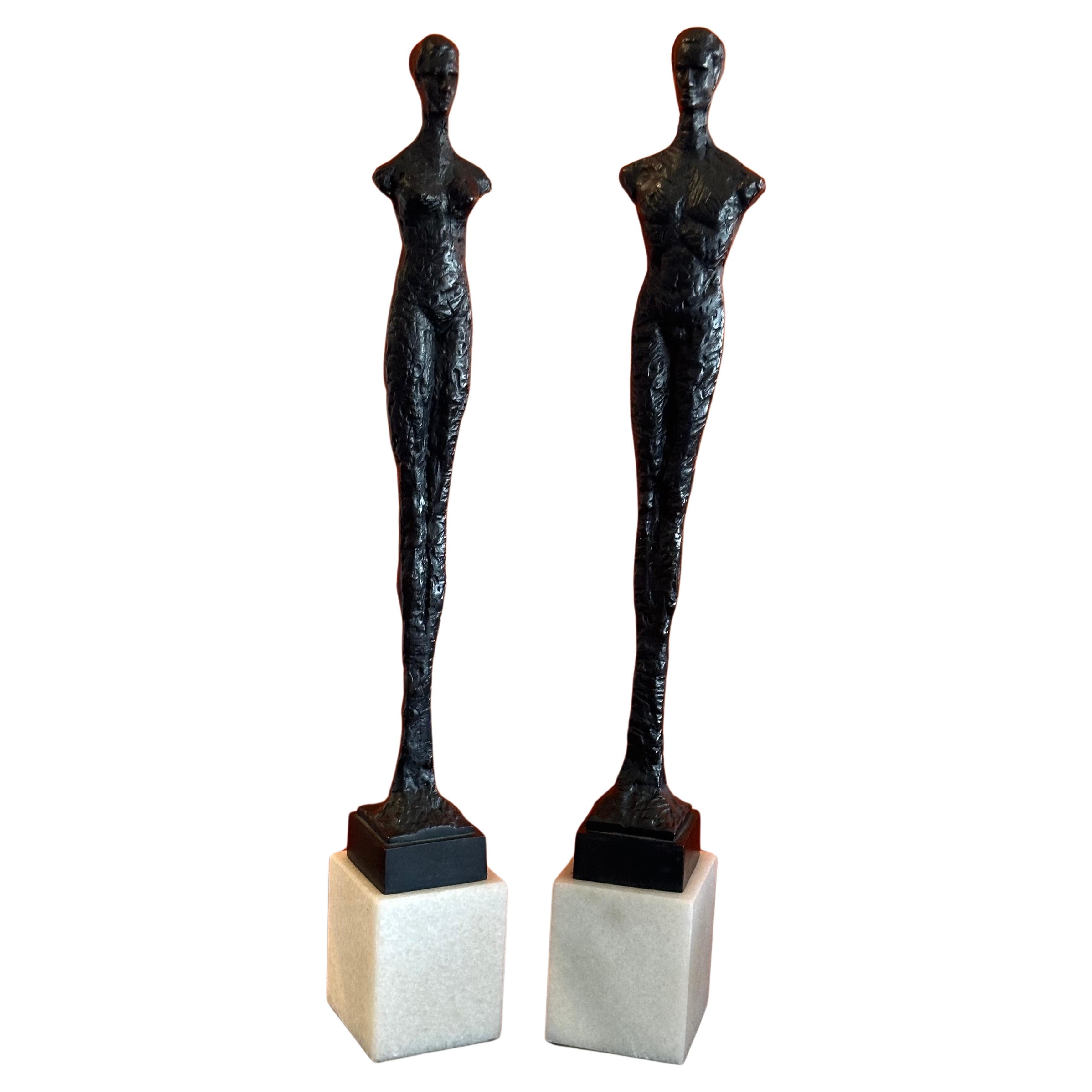 Pair of Bronze Figurines on Marble in the Style of Alberto Giacometti 6