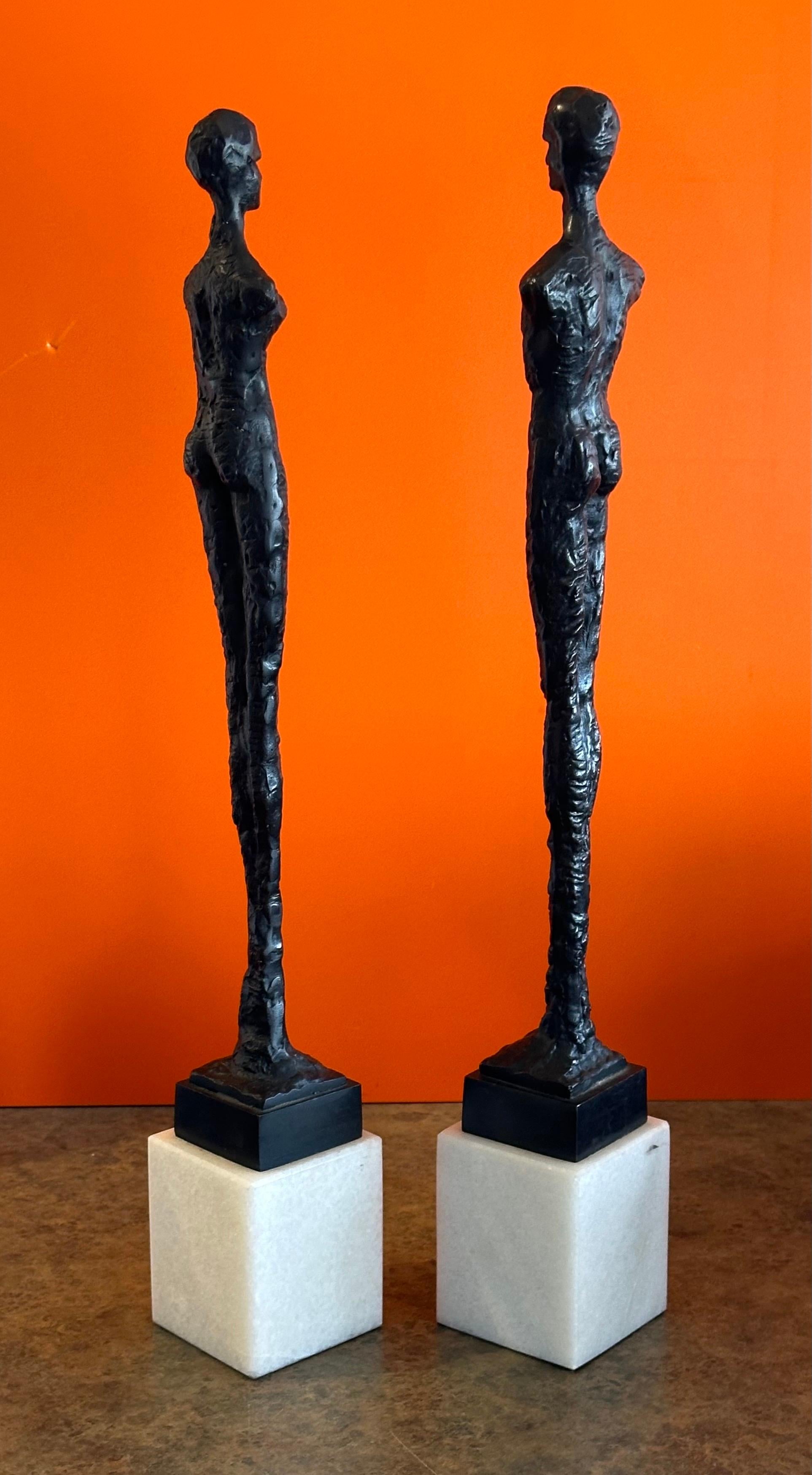 Pair of Bronze Figurines on Marble in the Style of Alberto Giacometti 2