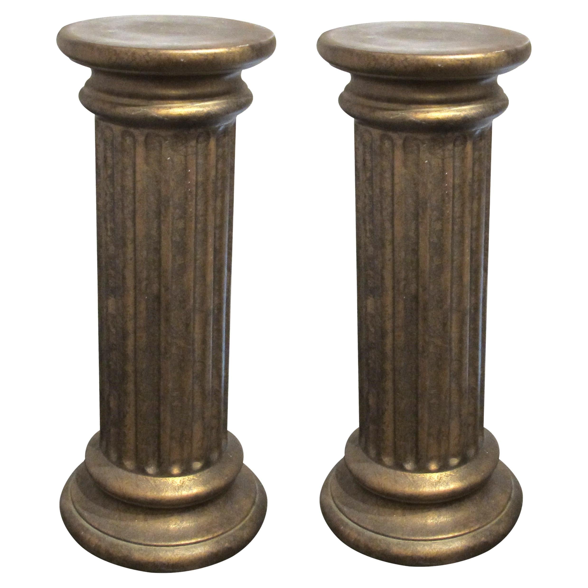Coppia di colonne scanalate in ceramica con finitura in bronzo - piedistalli decorativi, inglese in vendita