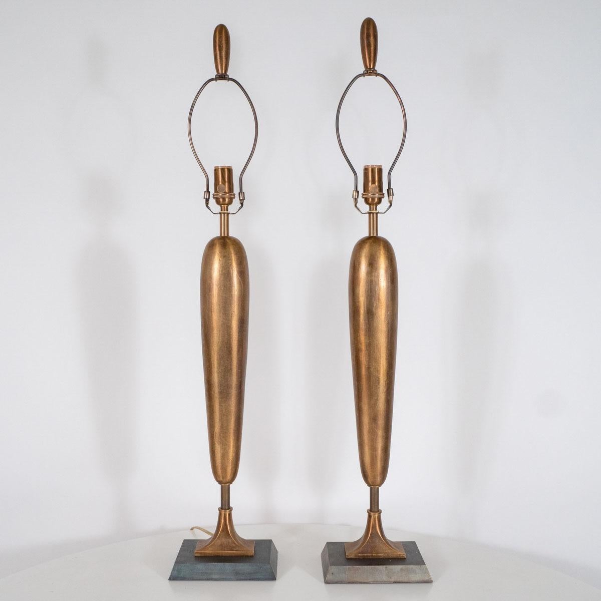 Art Deco Pair of Bronze Finish Deco Inspired Table Lamps For Sale