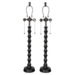 Pair of bronze finish faux bamboo table lamps