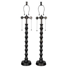 Pair of bronze finish faux bamboo table lamps