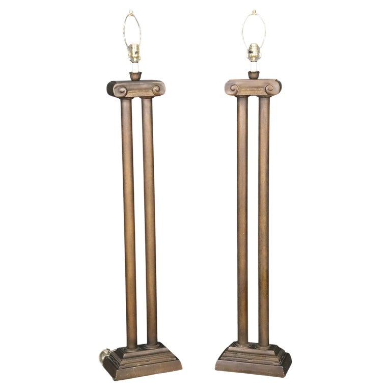 Pair of Bronze Finished Metal Neoclassical Roman Greek Floor Lamps at