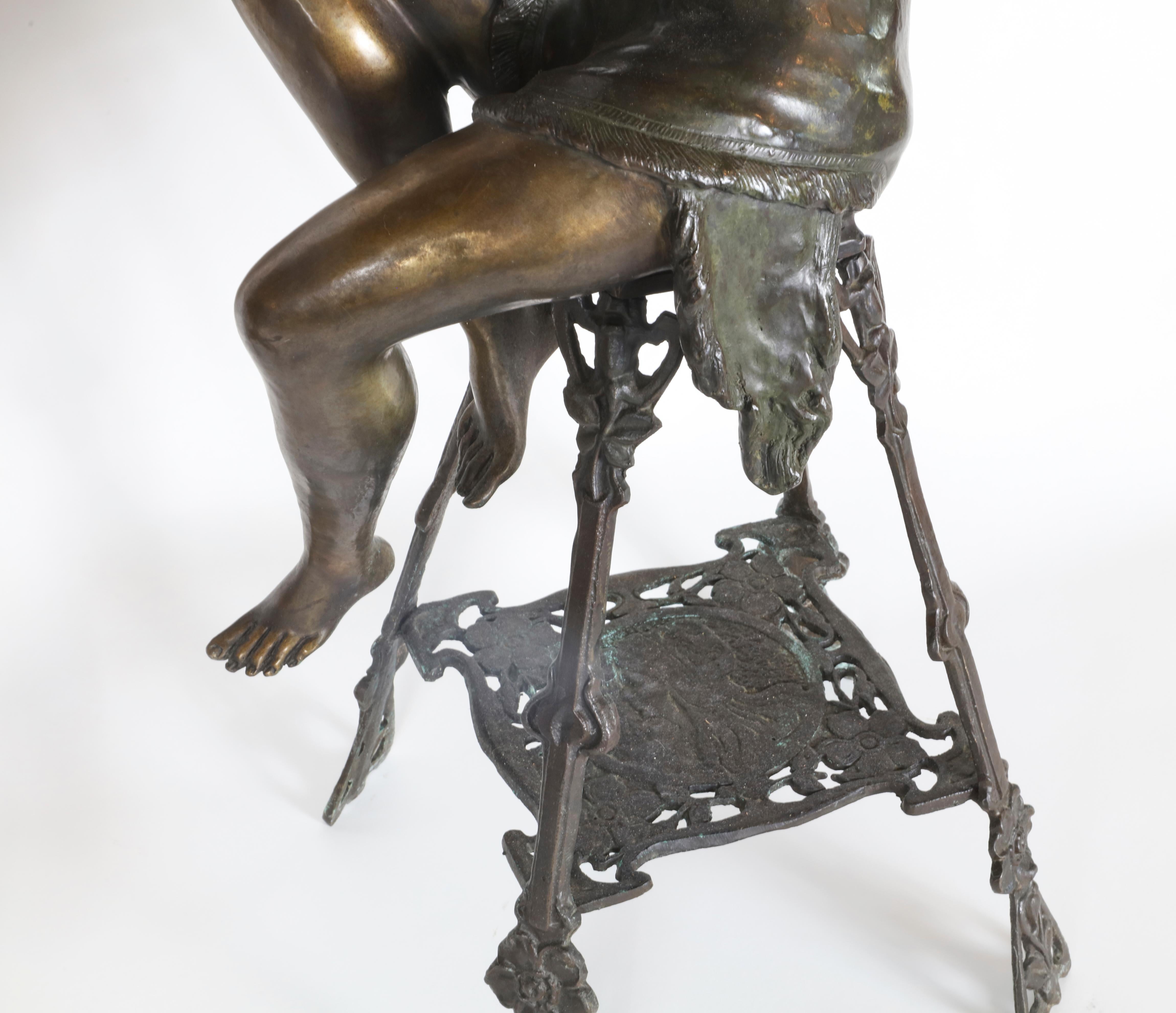 Early 20th Century Pair of Bronze Flapper Girls on Pedestals by Ferdinado De Luca