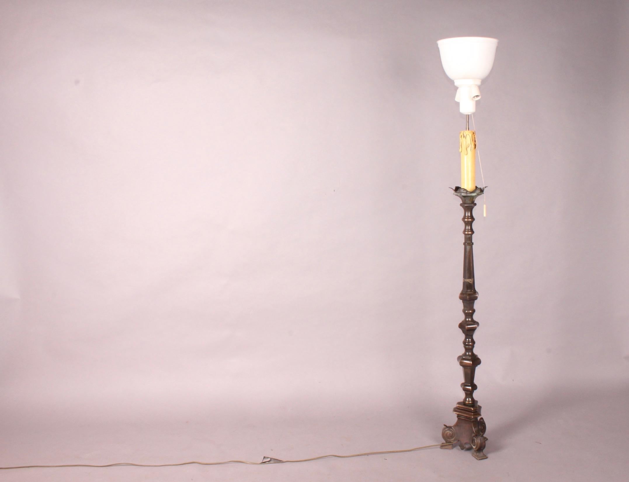 Pair of Bronze Floor Lamp and Plastic Shade 1