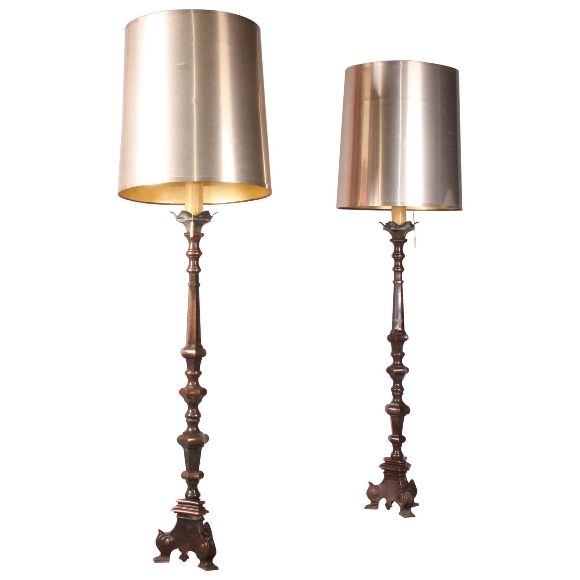 Pair of Bronze Floor Lamp and Plastic Shade