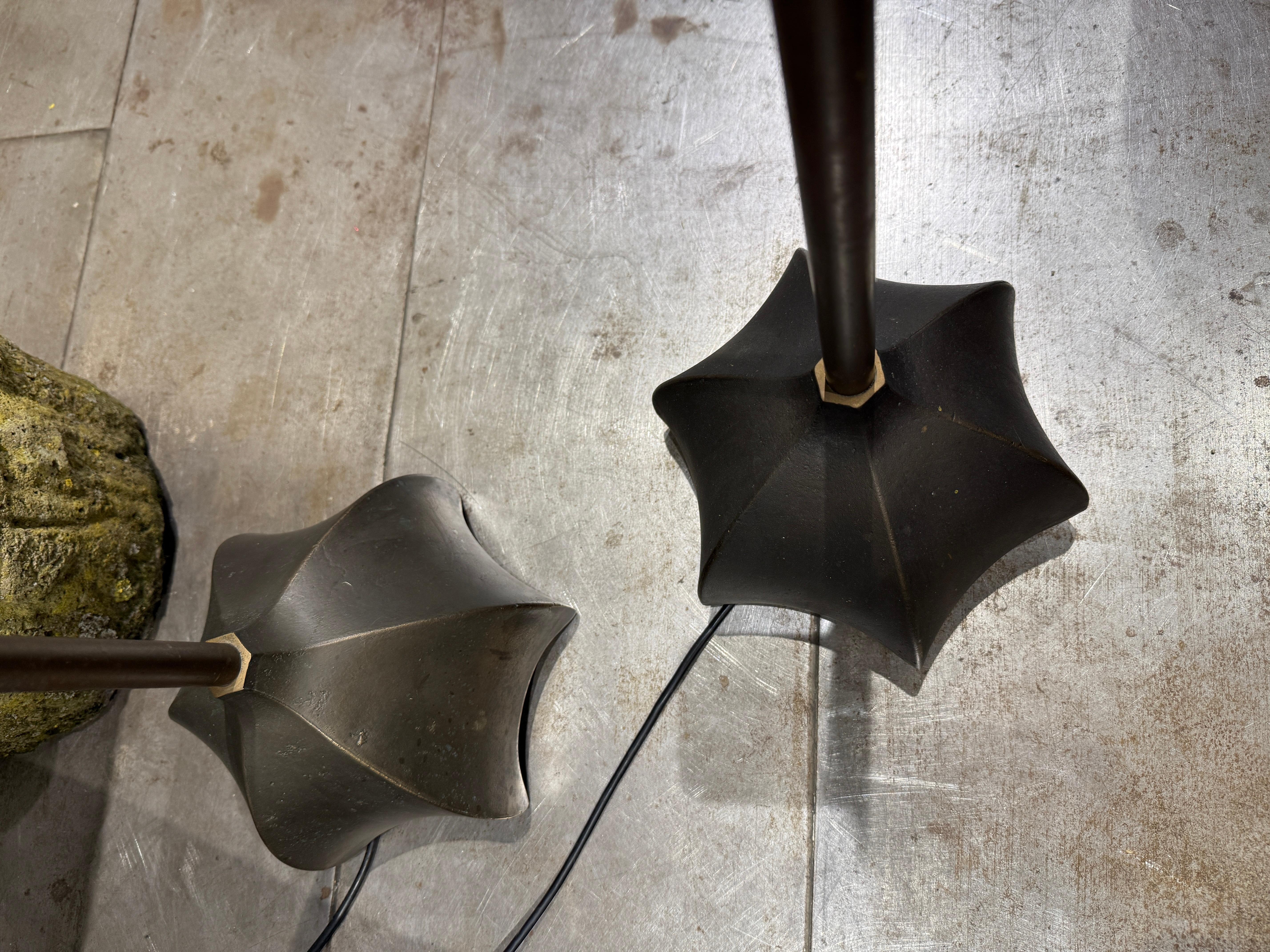 Pair of bronze floor lamps by the famous interior designer Jan des Bouvrie 
Holland 1980 
EU Wired 