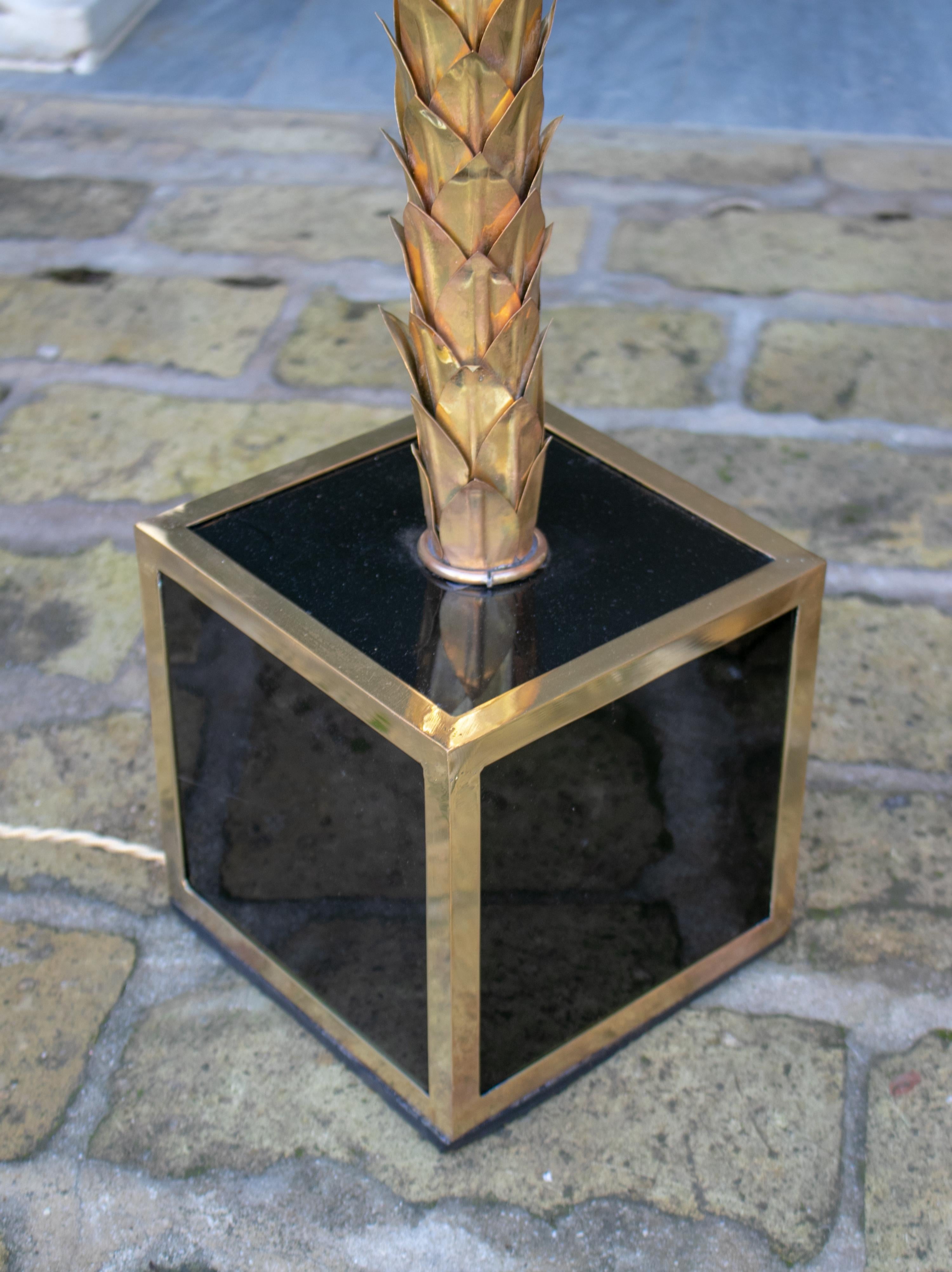 Pair of Bronze Floor or Desk Lamps Palm Tree-Shaped and Squared Base 3