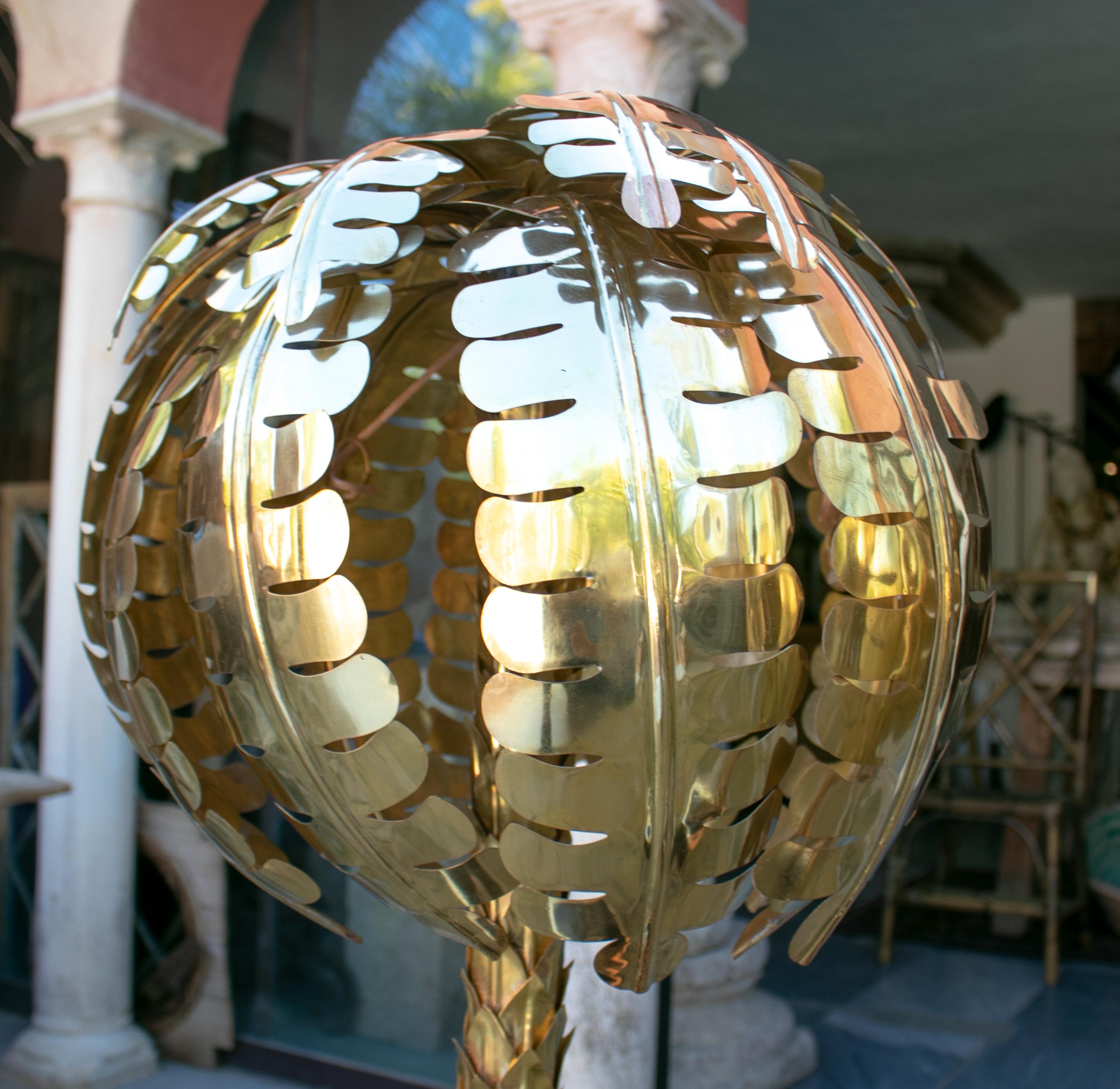 Pair of Bronze Floor or Desk Lamps Palm Tree-Shaped and Squared Base In New Condition In Marbella, ES