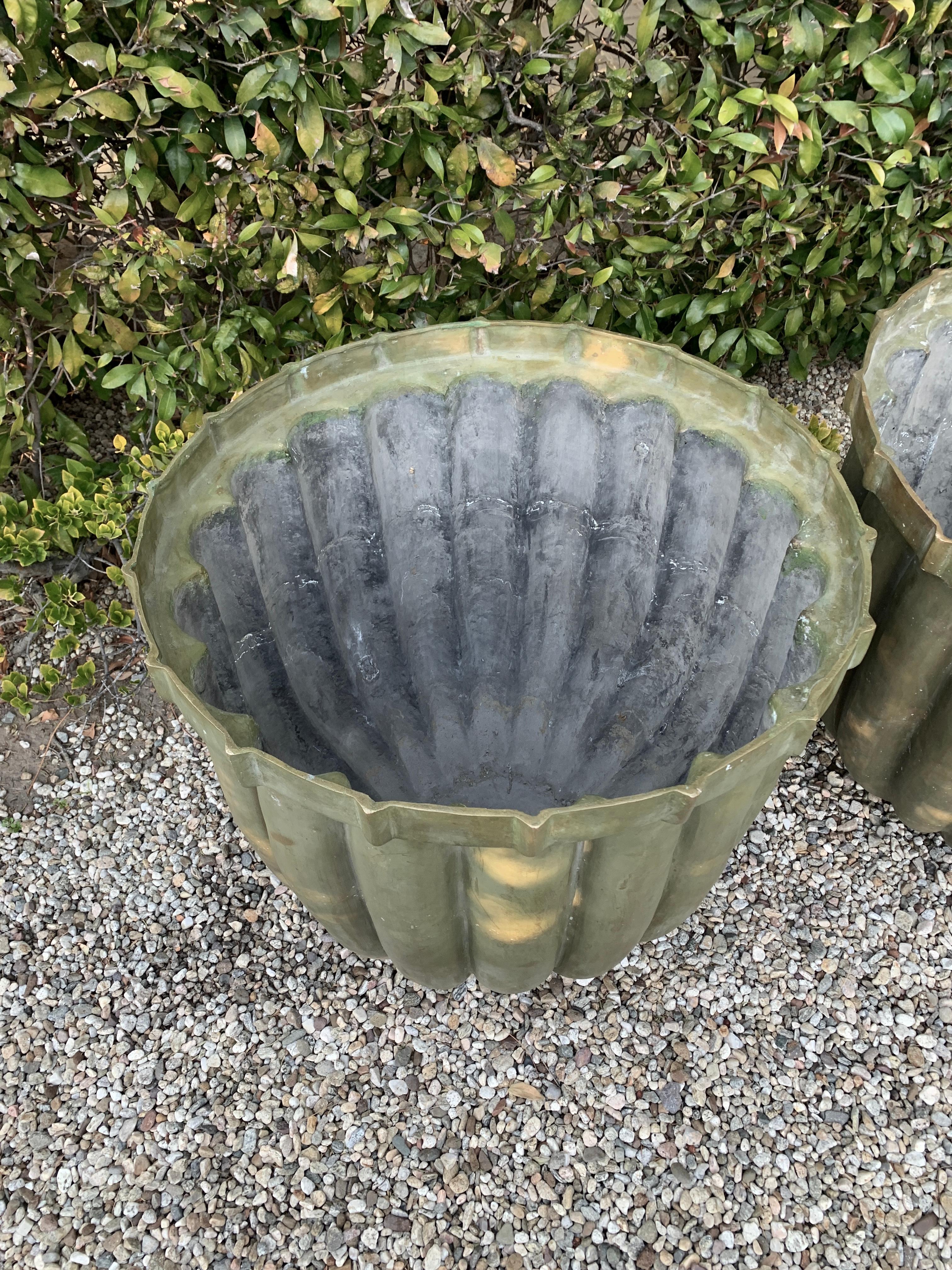 Chinese Pair of Bronze Fluted Planters