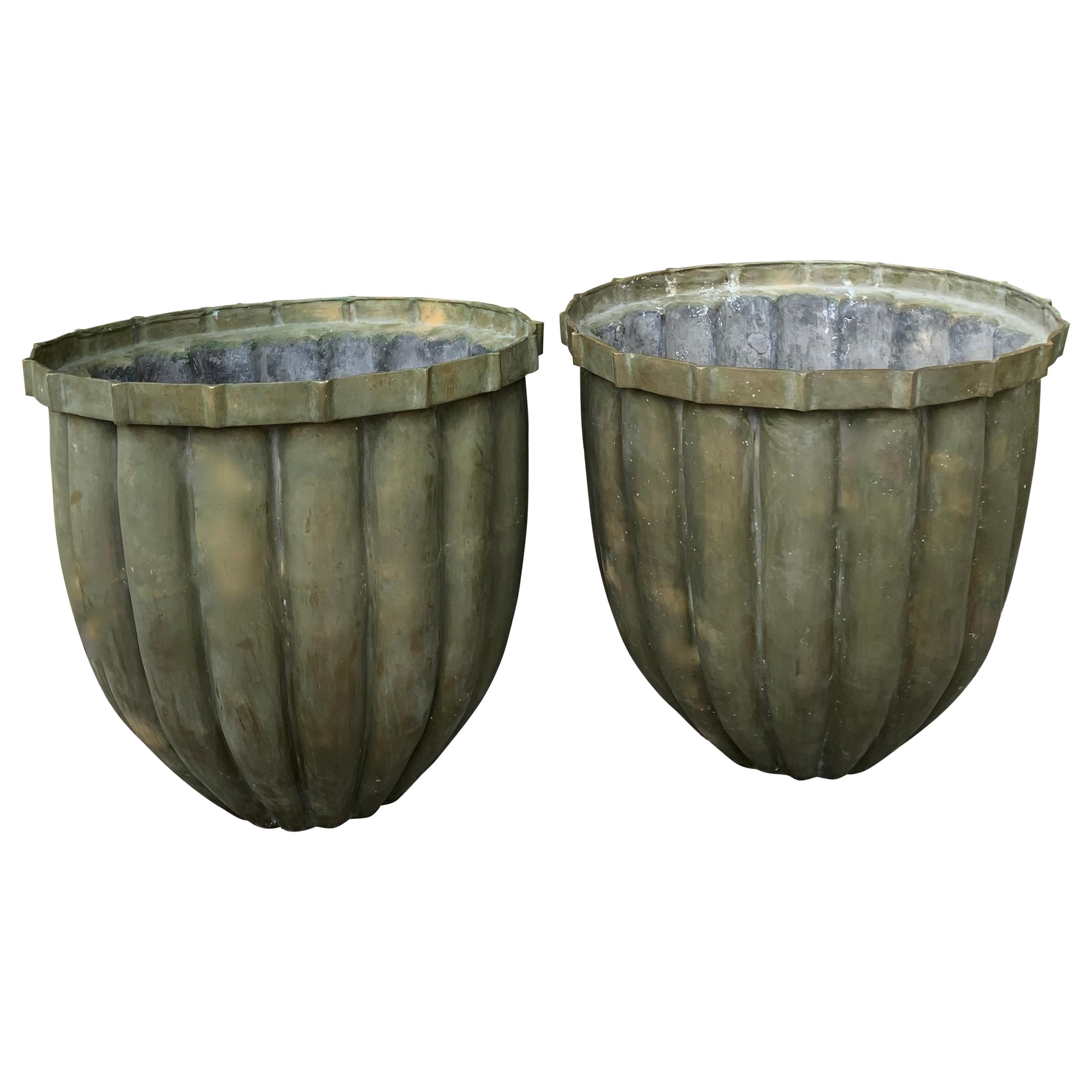 Pair of Bronze Fluted Planters