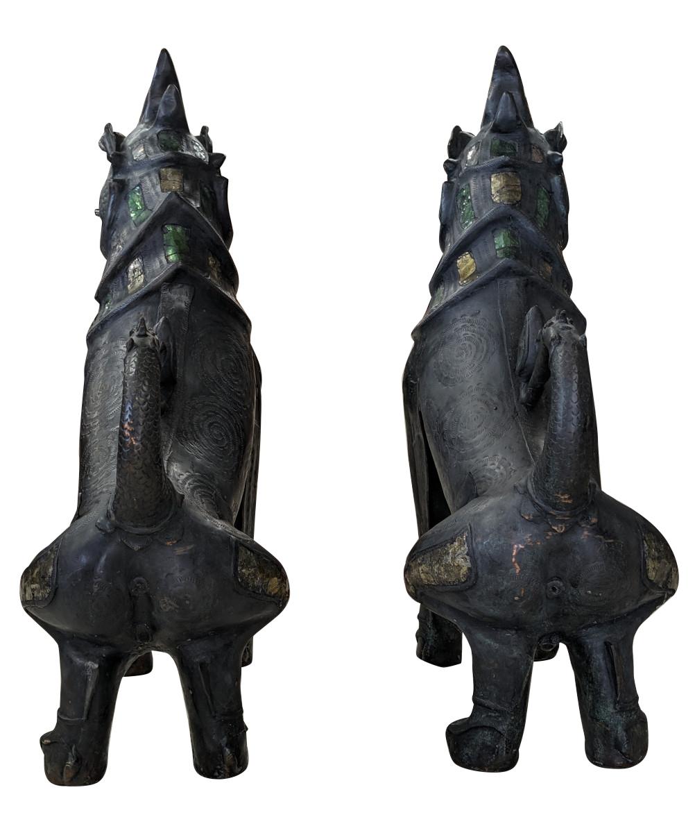 Bronzo Coppia di statue di cani Foo in bronzo