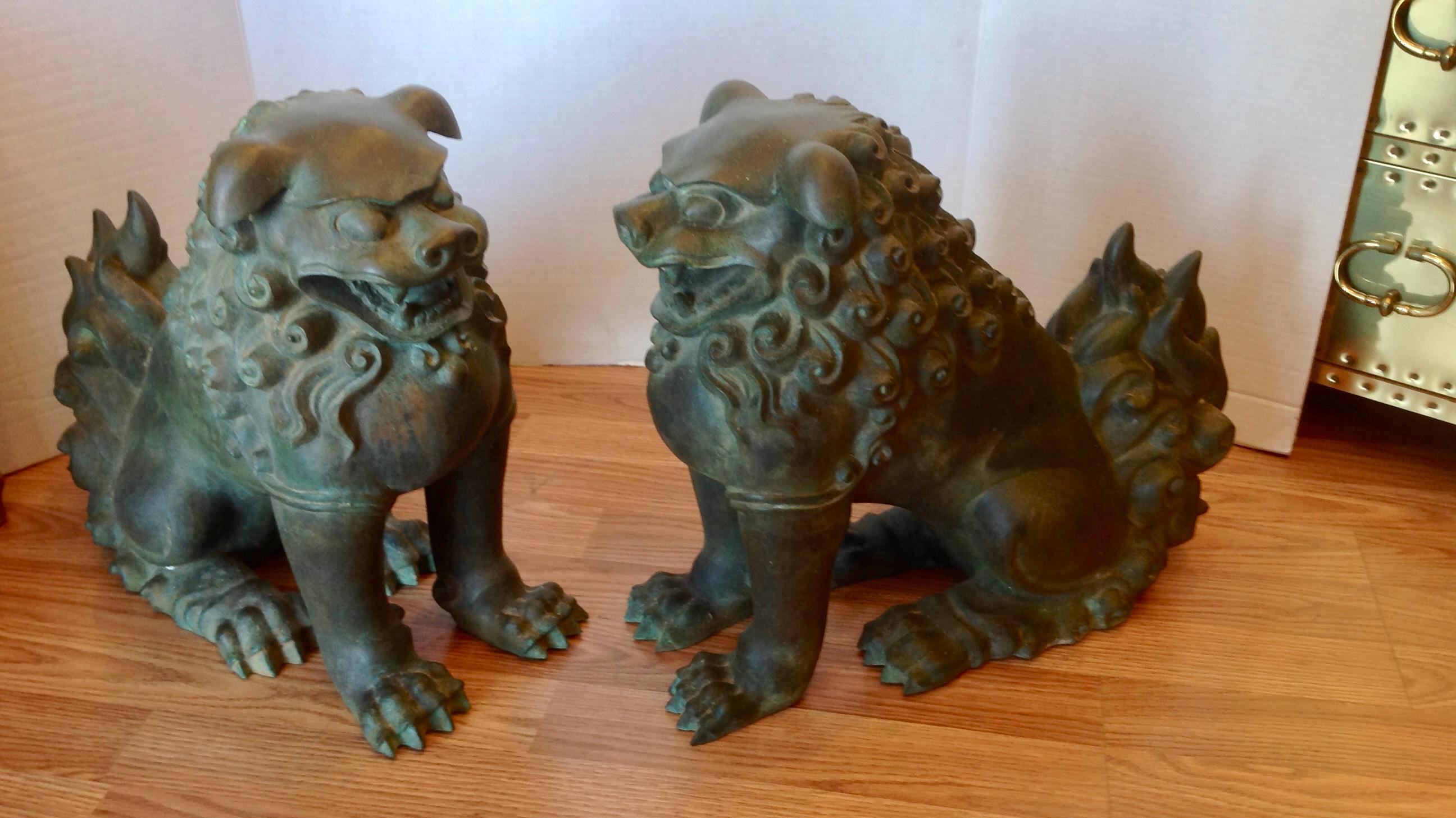 Asian Pair of Bronze Foo Dogs