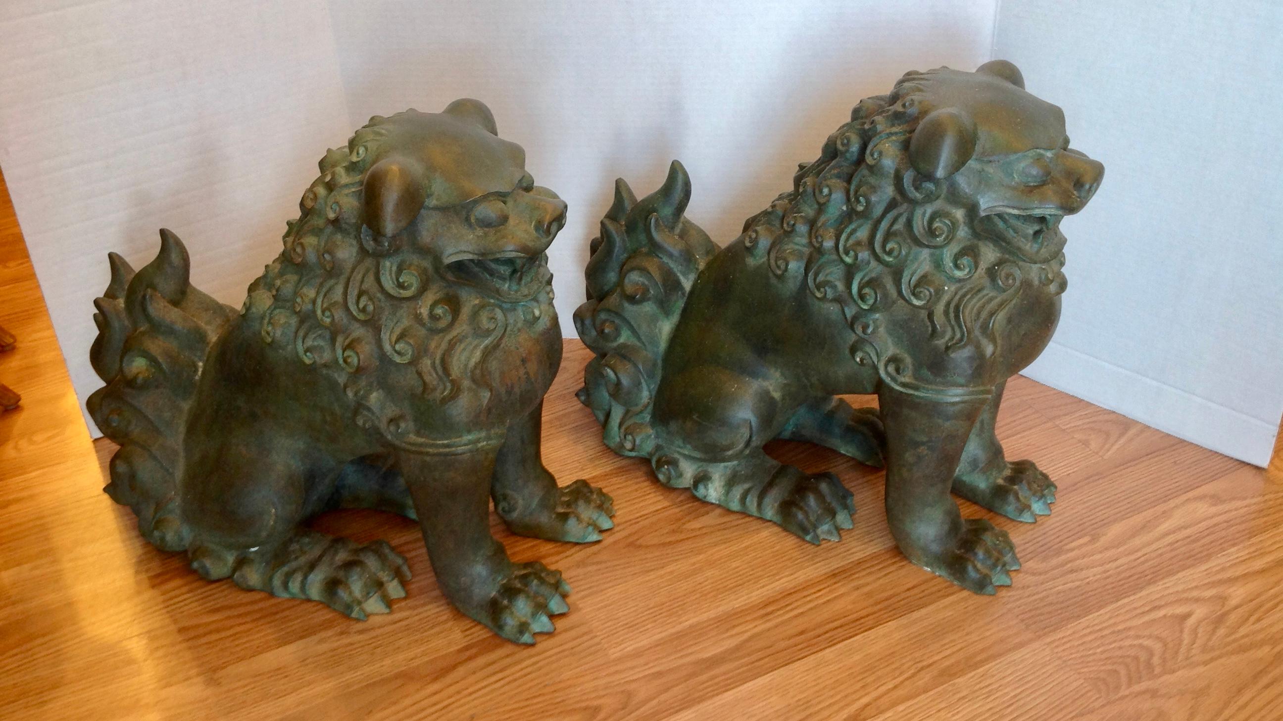 Pair of Bronze Foo Dogs In Good Condition In West Palm Beach, FL