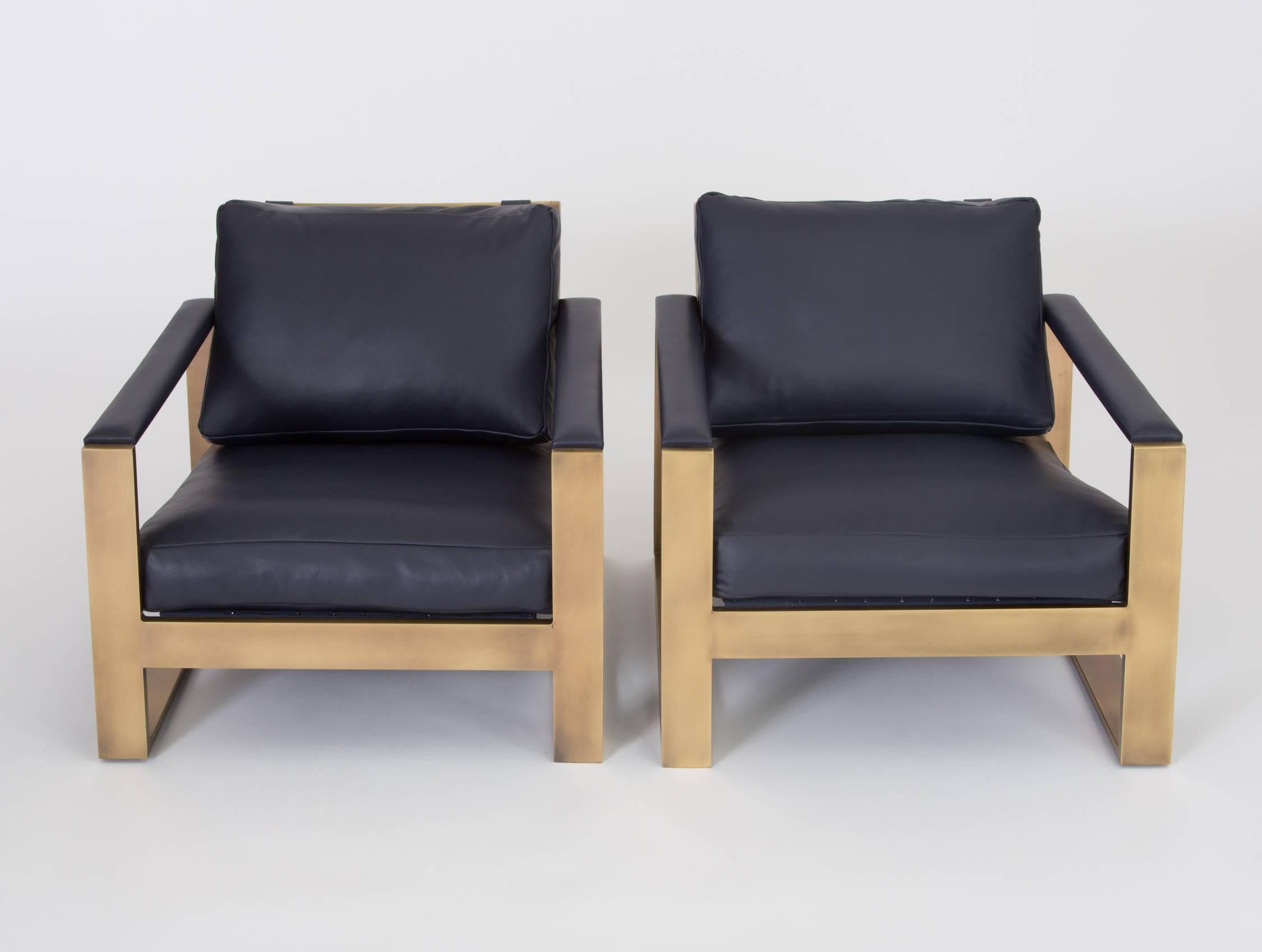 American Pair of Bronze Frame Lounge Chairs by Milo Baughman