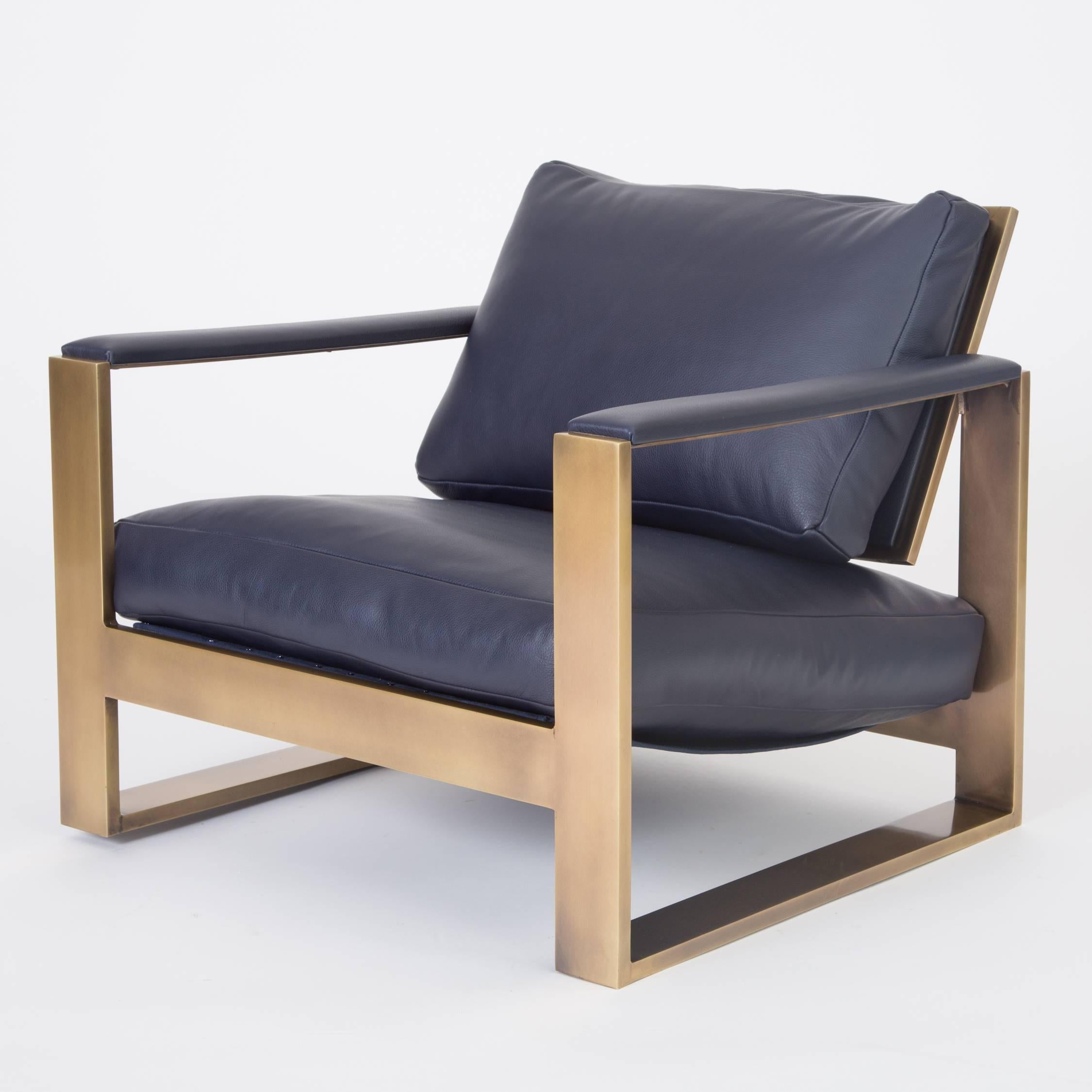 20th Century Pair of Bronze Frame Lounge Chairs by Milo Baughman