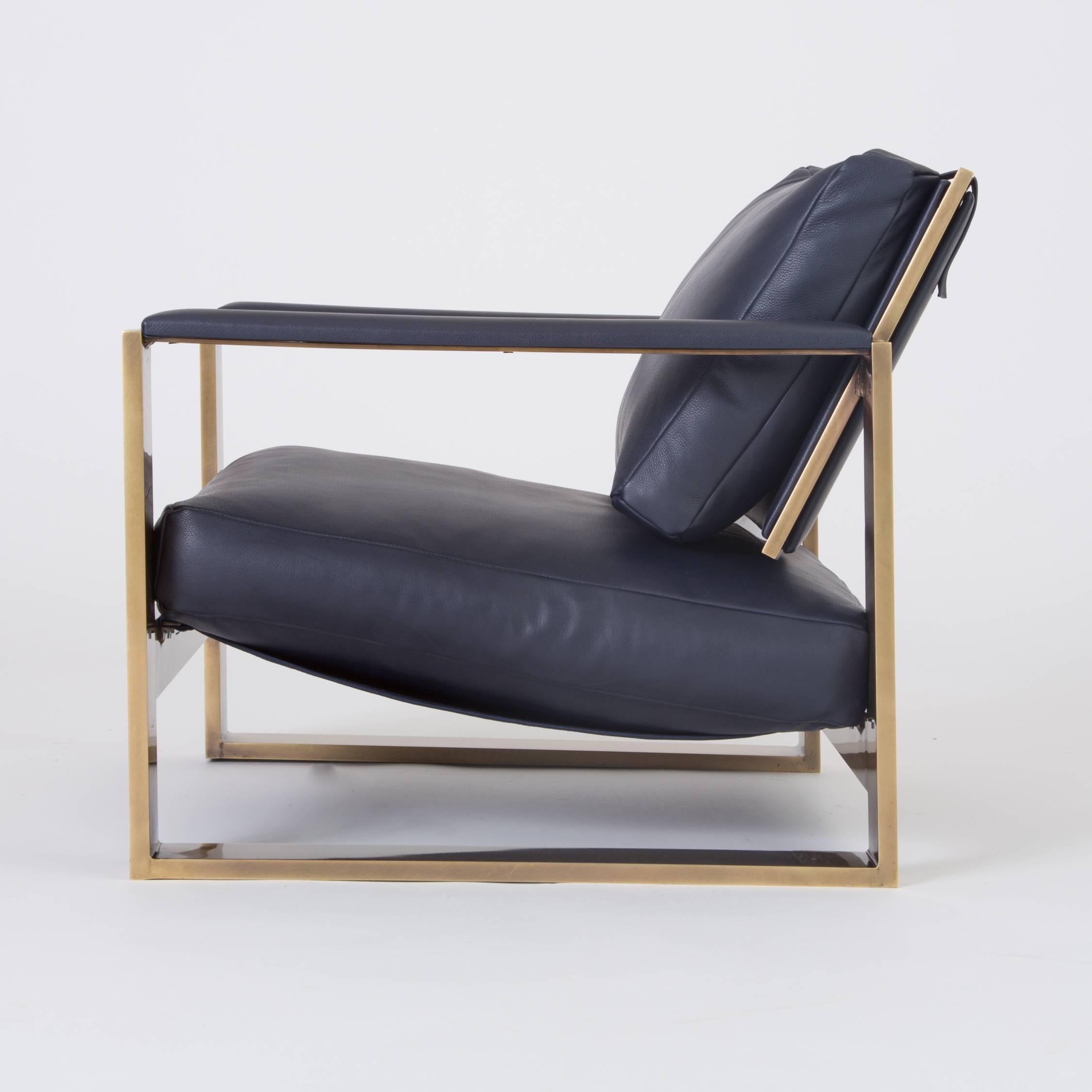Pair of Bronze Frame Lounge Chairs by Milo Baughman 3