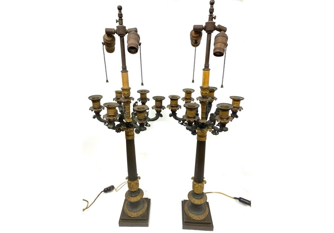 Dorato Coppia di lampade a candelabro in bronzo in stile impero francese/ Restauro in vendita