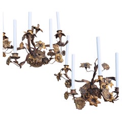 Pair of Bronze French Floral Sconces c 1900