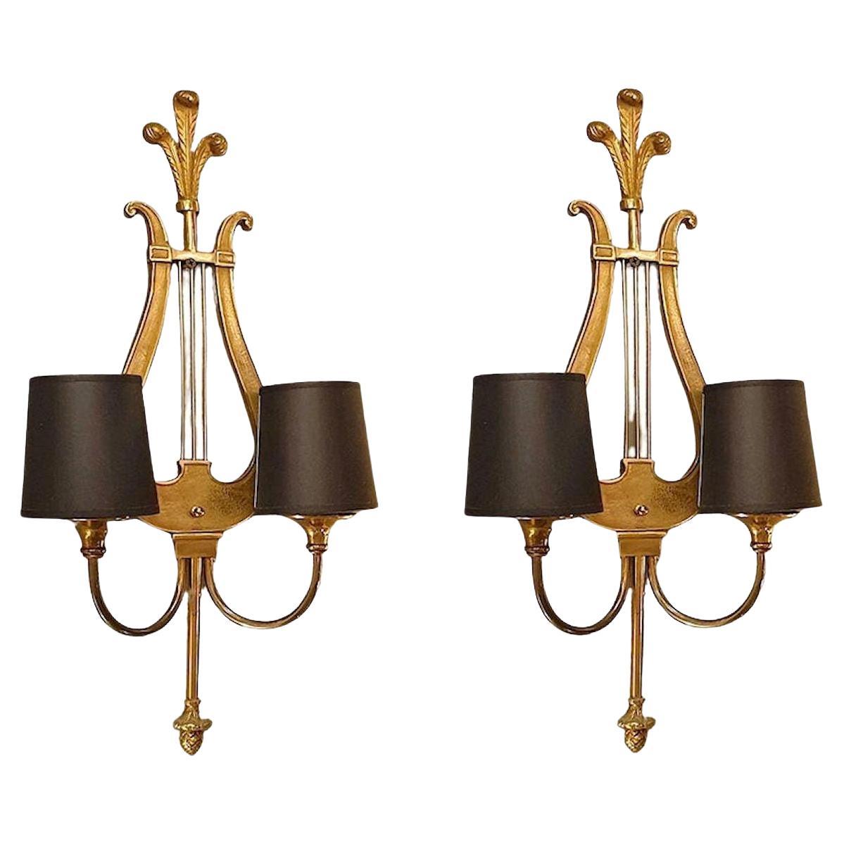 Pair of Mid Century Bronze French Sconces For Sale