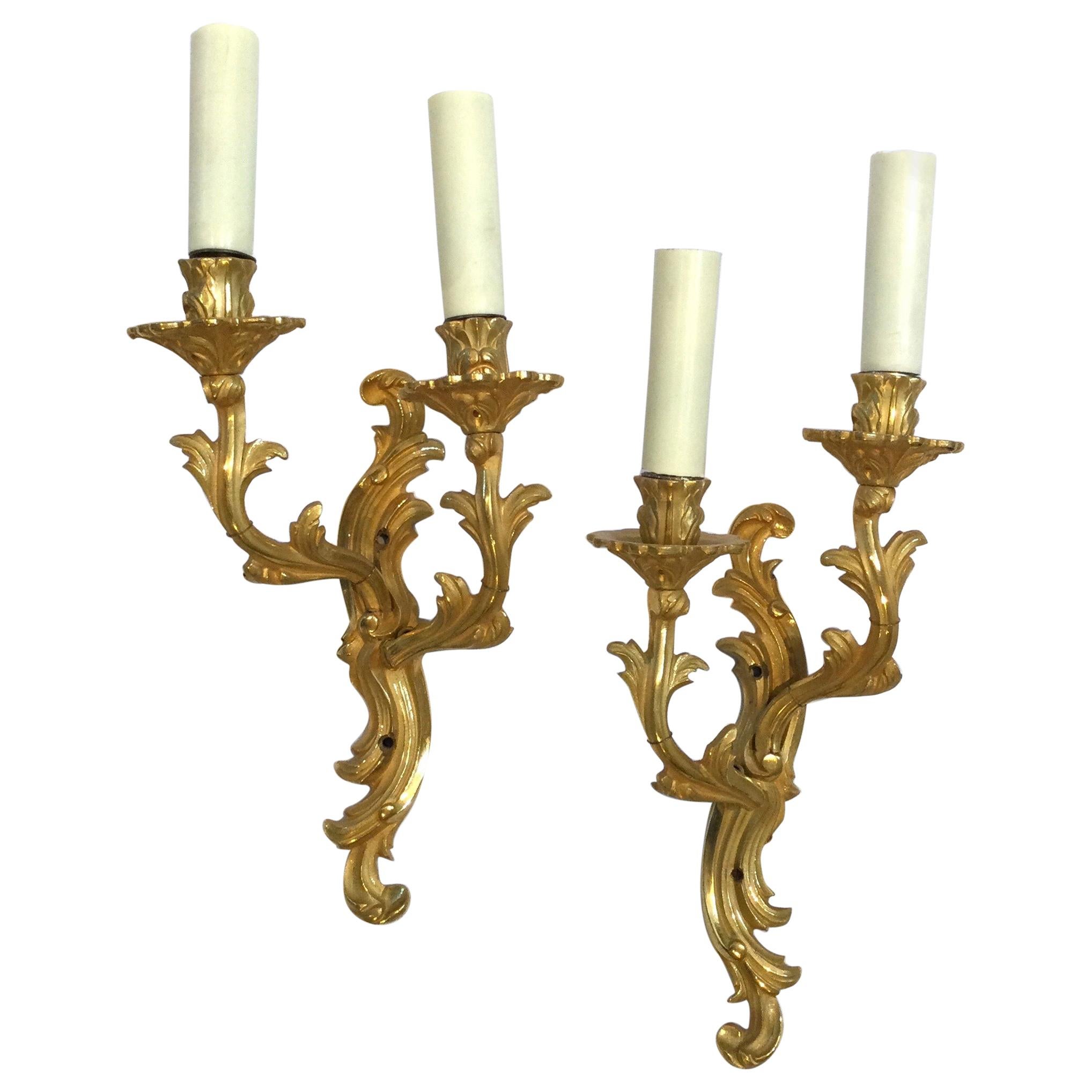 Pair of Bronze French Style Two-Light Wall Sconces