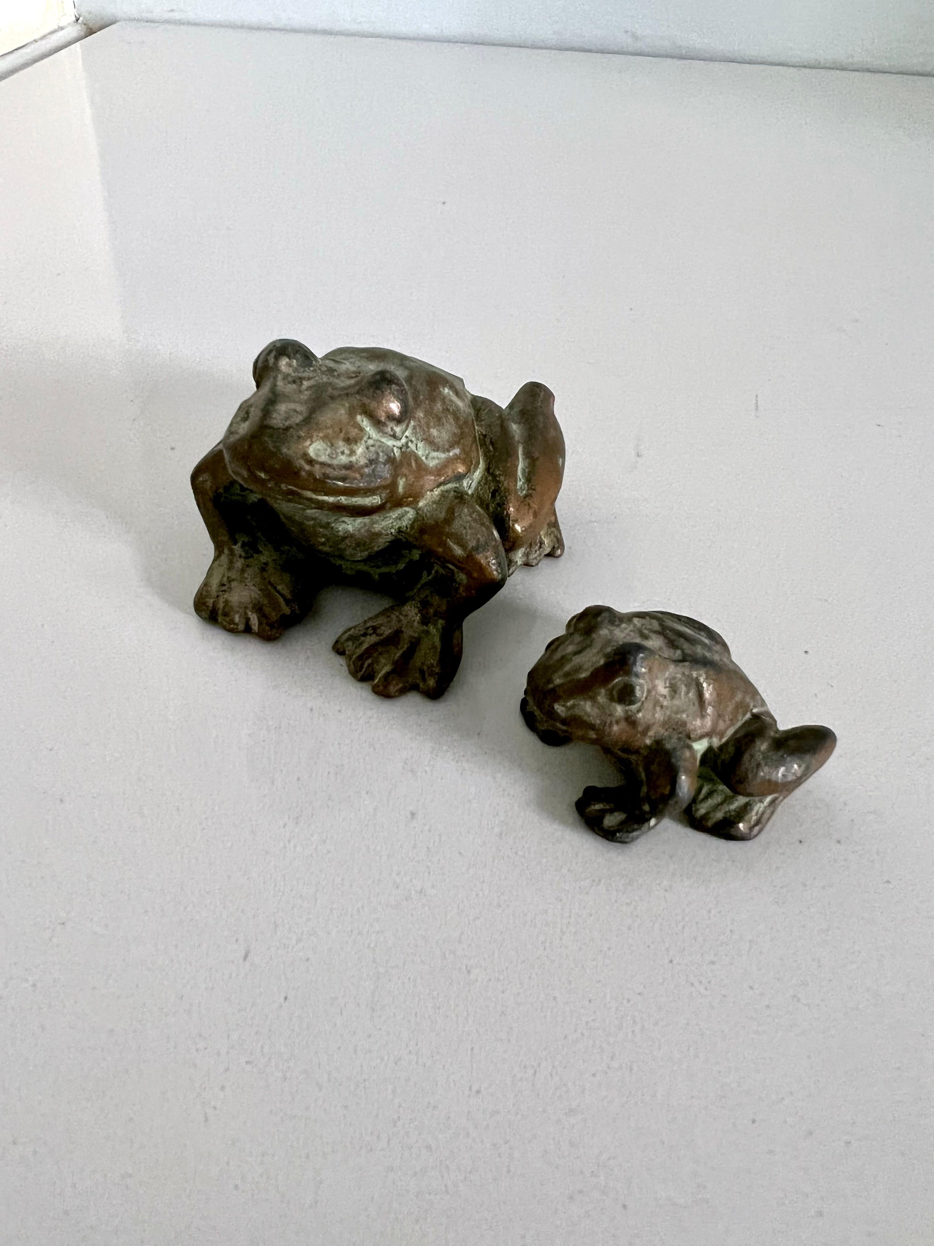 Rustic Pair of Bronze Frog or Toads
