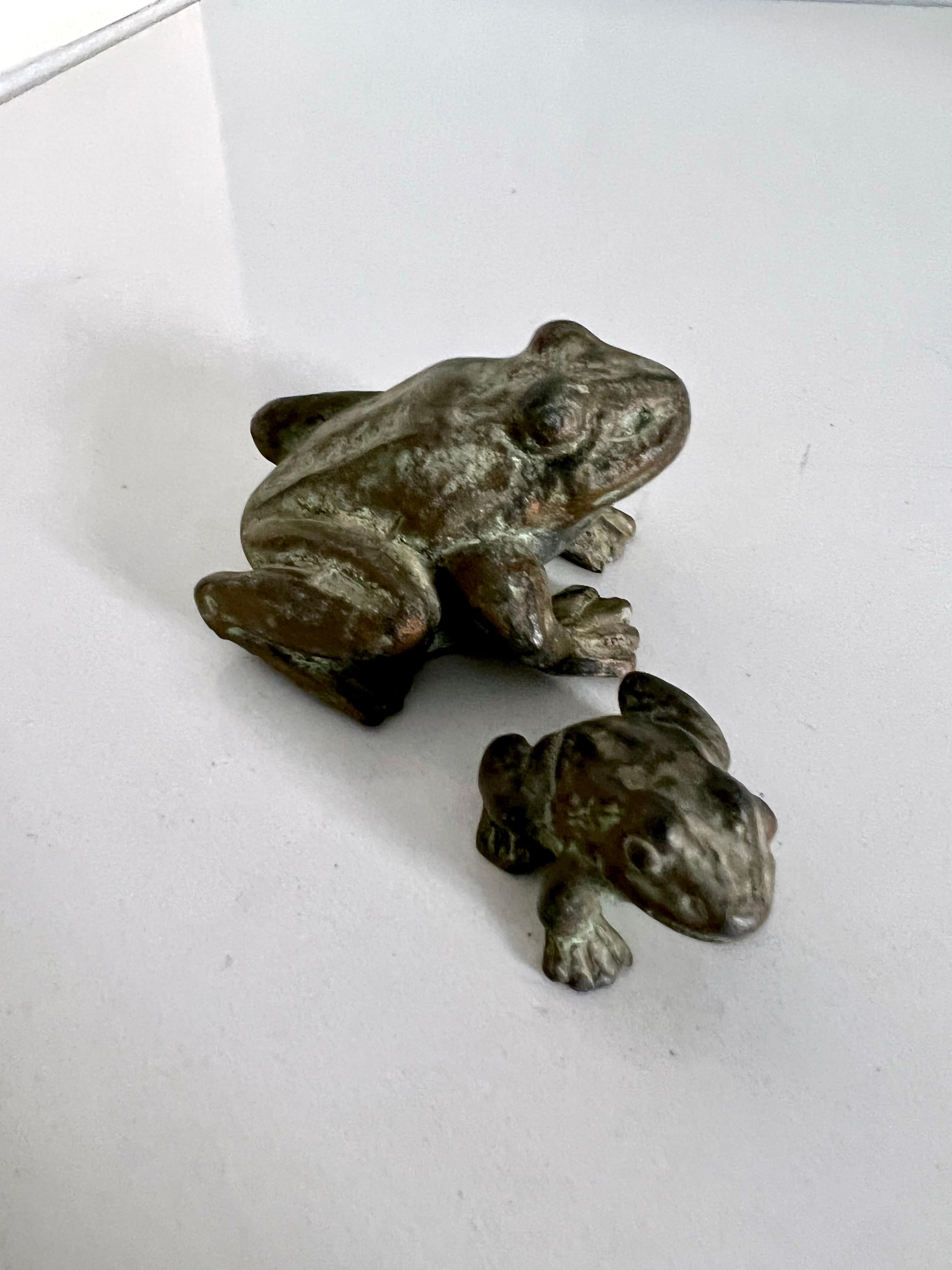 20th Century Pair of Bronze Frog or Toads