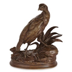 Pair of Bronze Game Bird Sculptures by Jules Moigniez