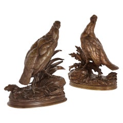 Pair of Bronze Game Bird Sculptures by Jules Moigniez