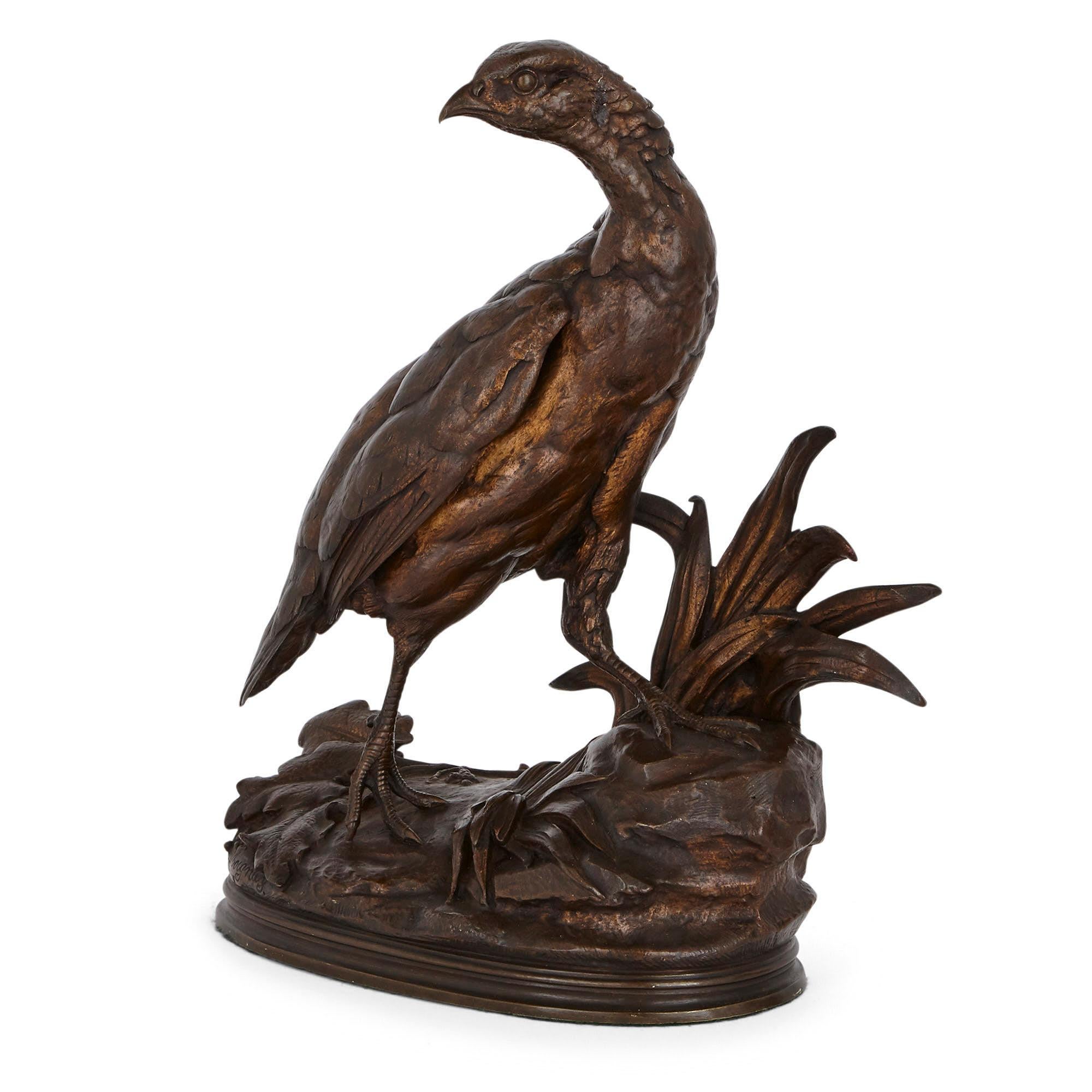 Belle Époque Pair of bronze game birds by Jules Moigniez