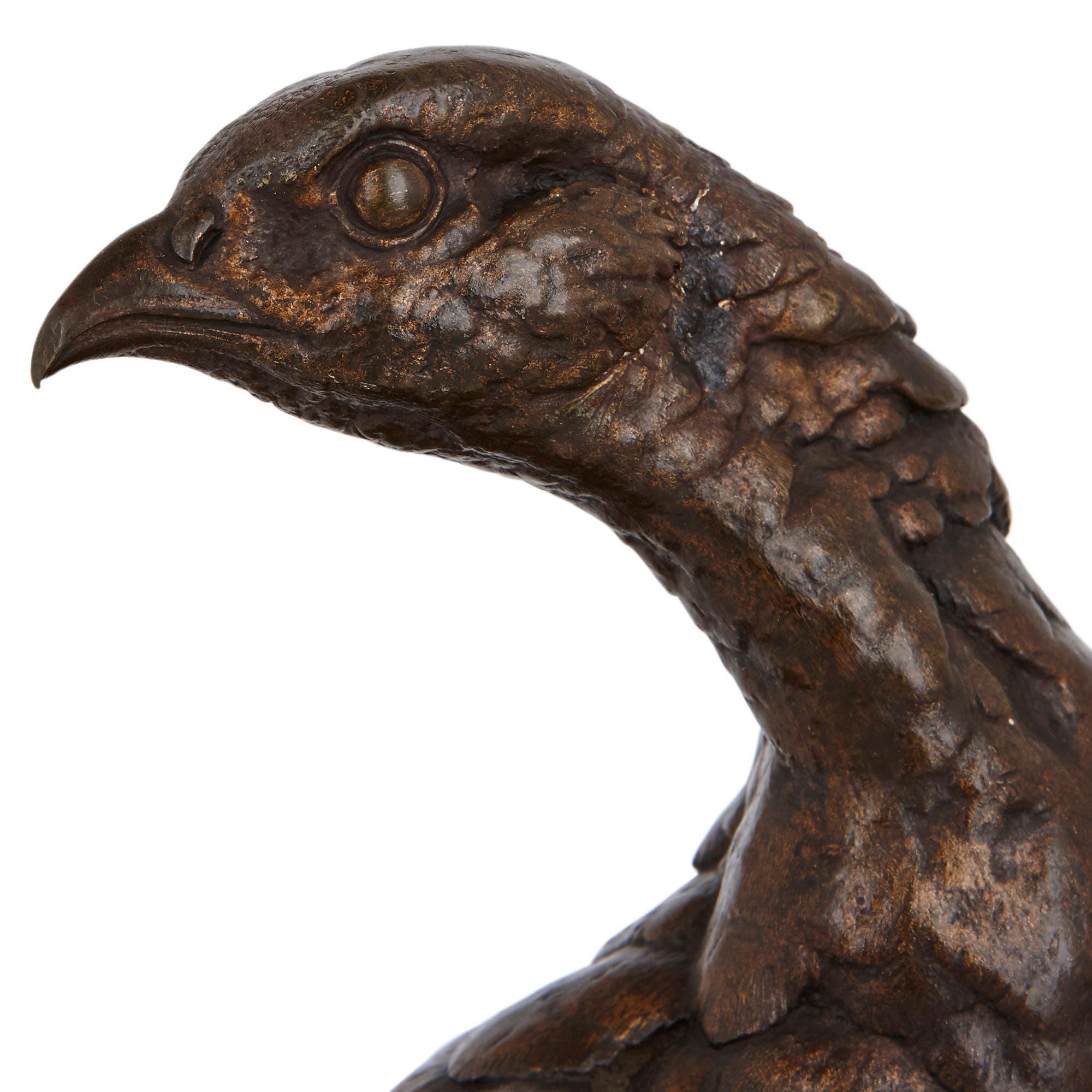 French Pair of bronze game birds by Jules Moigniez