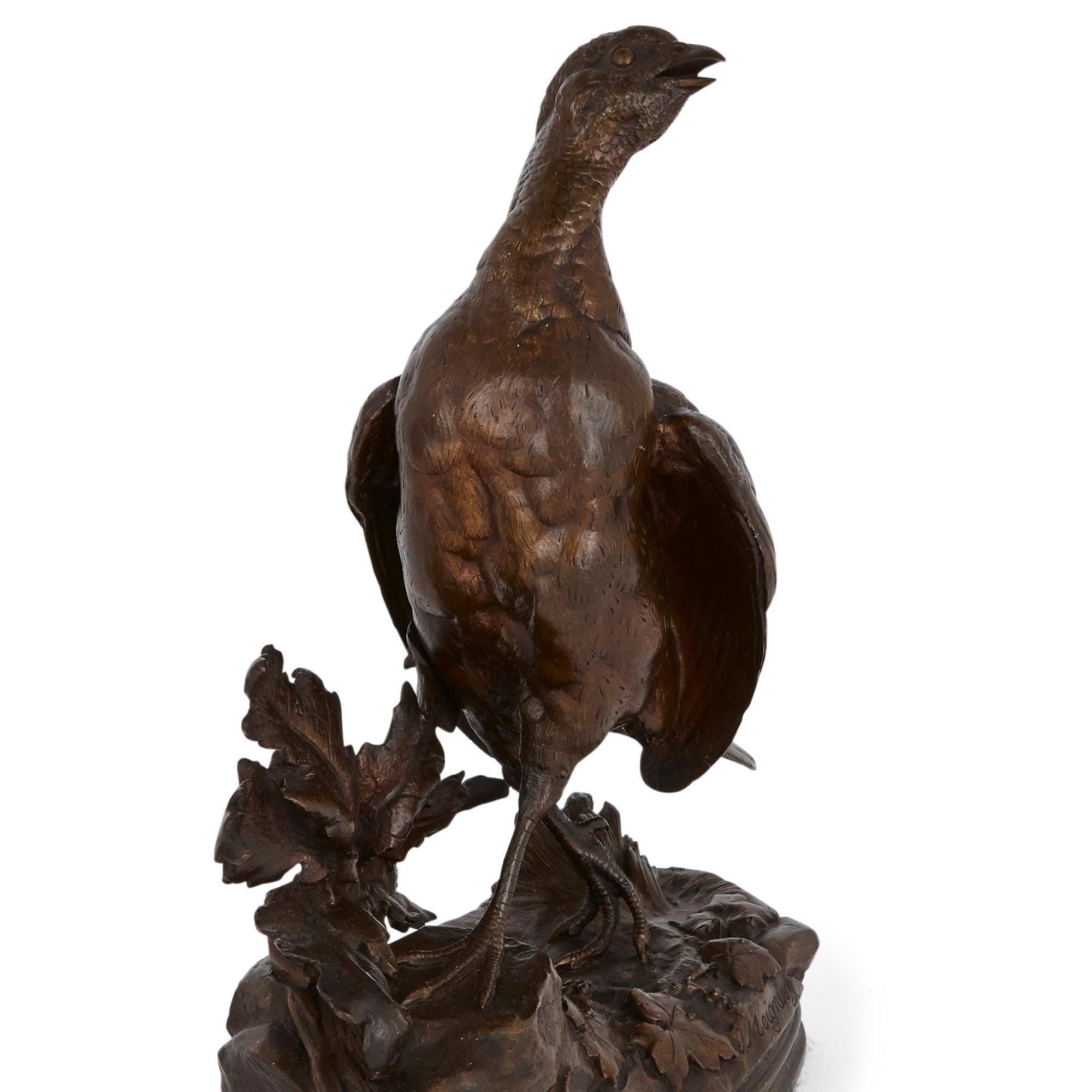 Patinated Pair of bronze game birds by Jules Moigniez