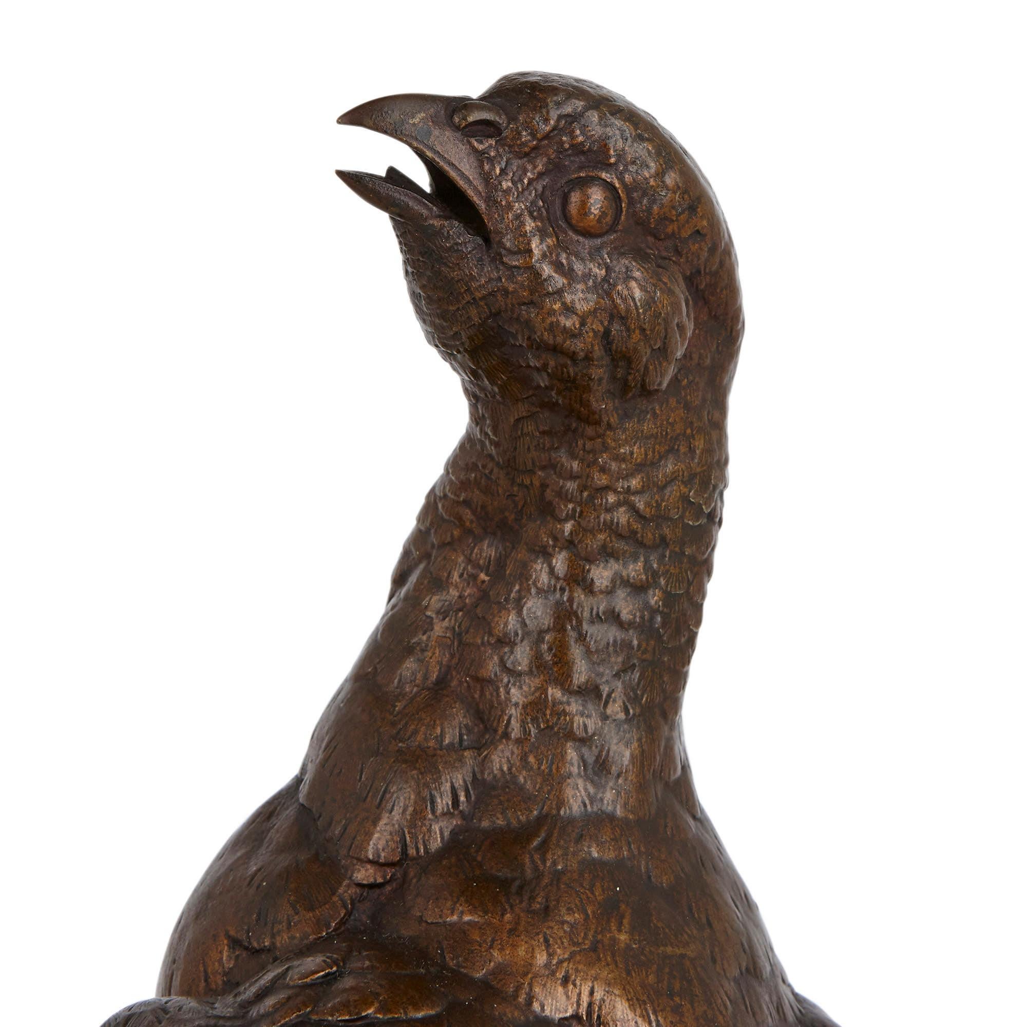 19th Century Pair of bronze game birds by Jules Moigniez
