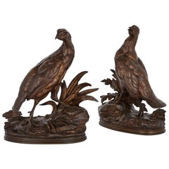Pair of bronze game birds by Jules Moigniez