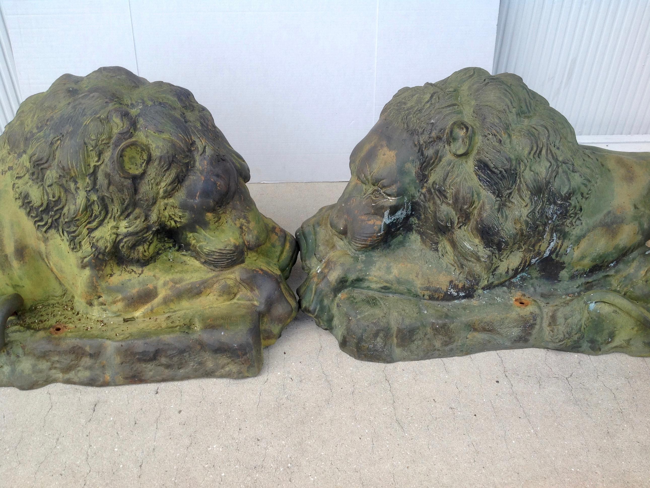 Asian Pair of Bronze Garden Lions