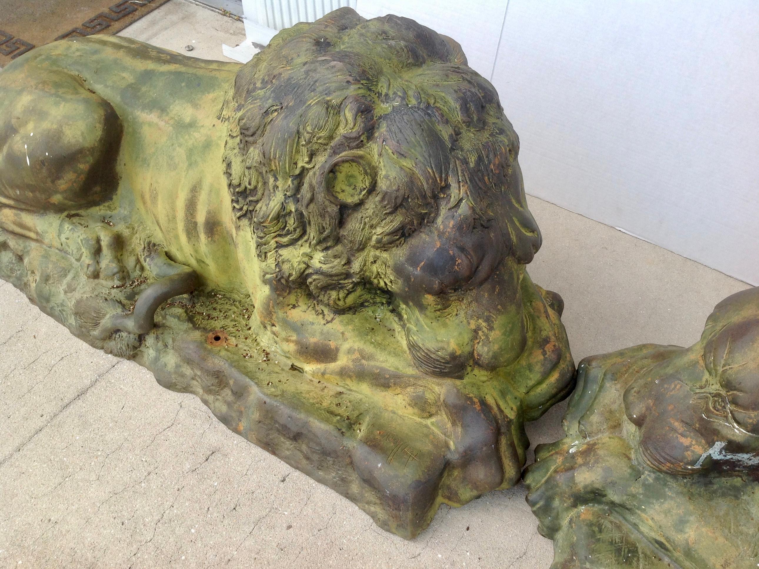 20th Century Pair of Bronze Garden Lions