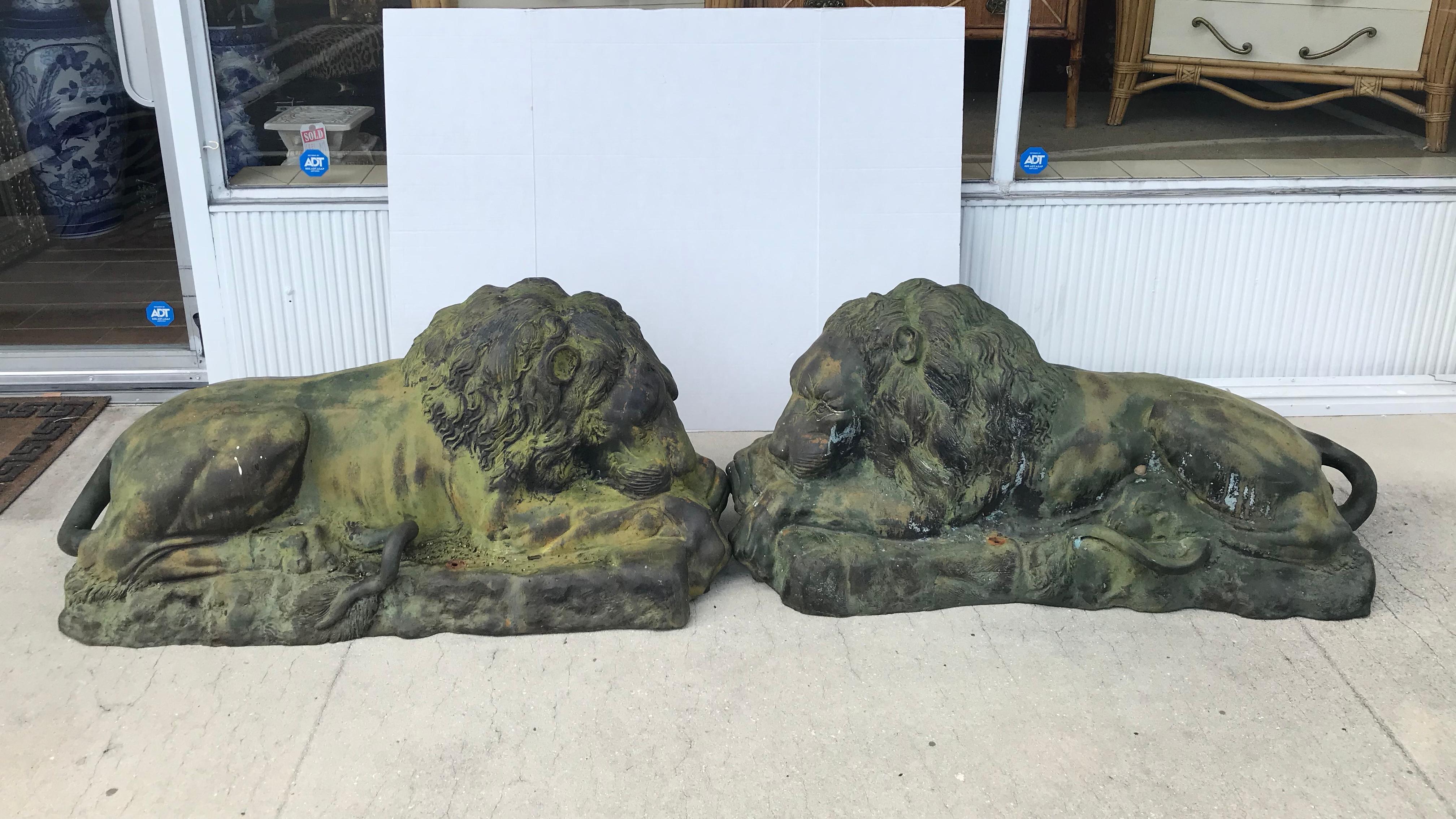 Pair of Bronze Garden Lions 2