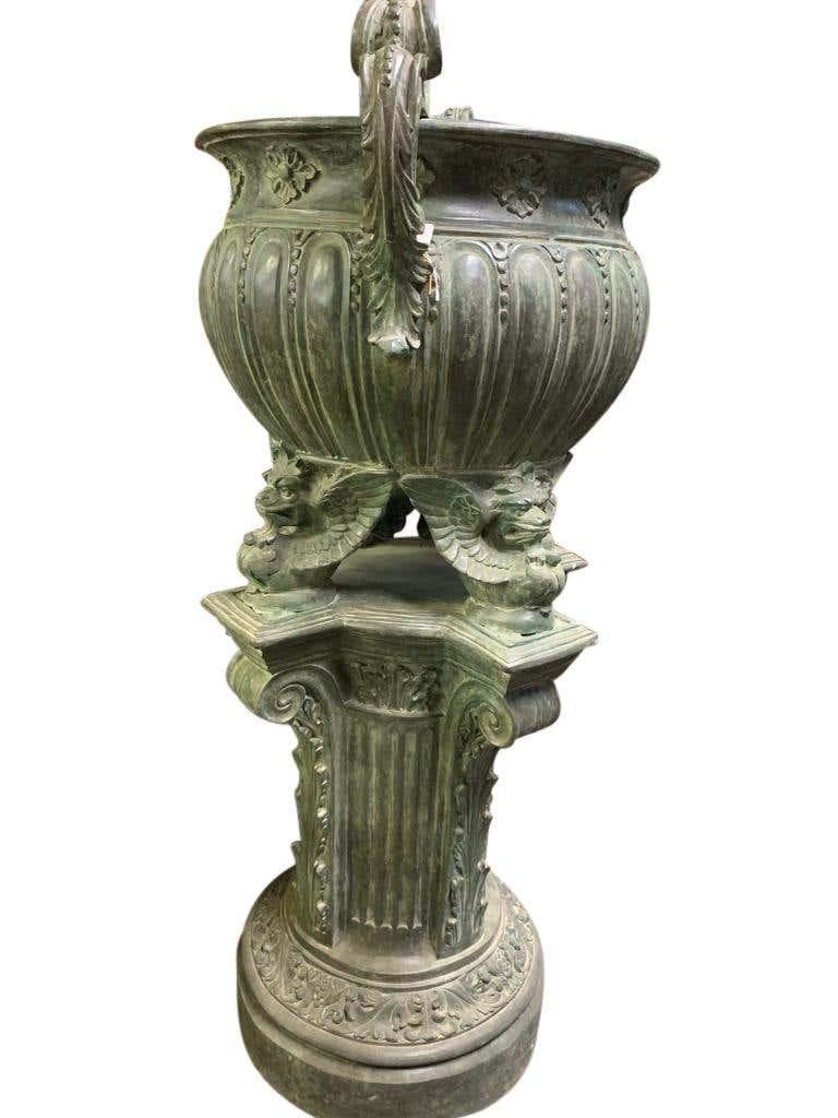Pair of Bronze Garden Urns, French Architectural Empire Vases, 20th Century For Sale 2
