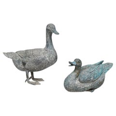Pair Of  Bronze Geese Garden Figures