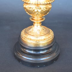 Pair of Bronze Gilt 19 Century French Jars with Marble Vase, 1890s