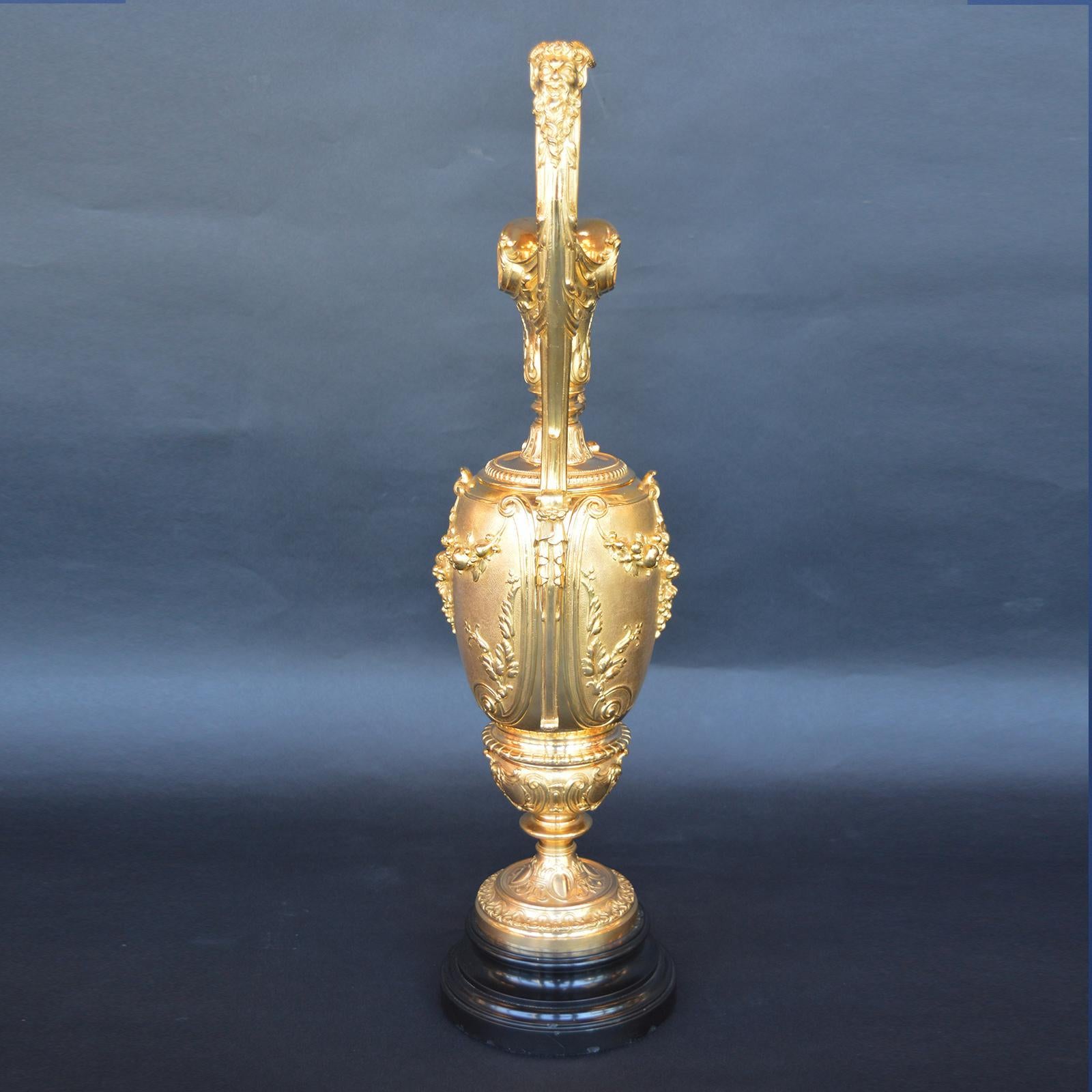19th Century Pair of Bronze Gilt 19 Century French Jars with Marble Vase, 1890s For Sale