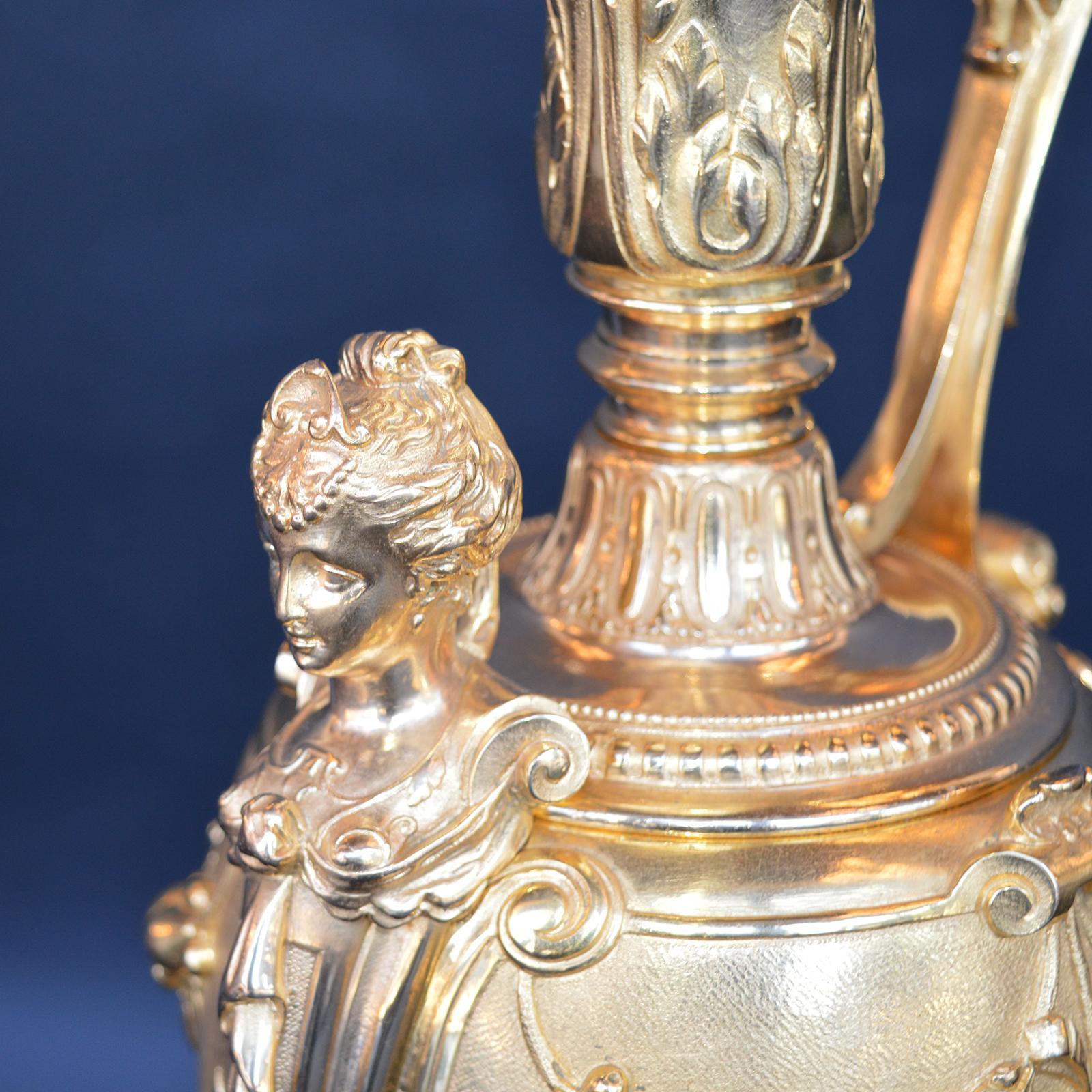 Pair of Bronze Gilt 19 Century French Jars with Marble Vase, 1890s For Sale 1